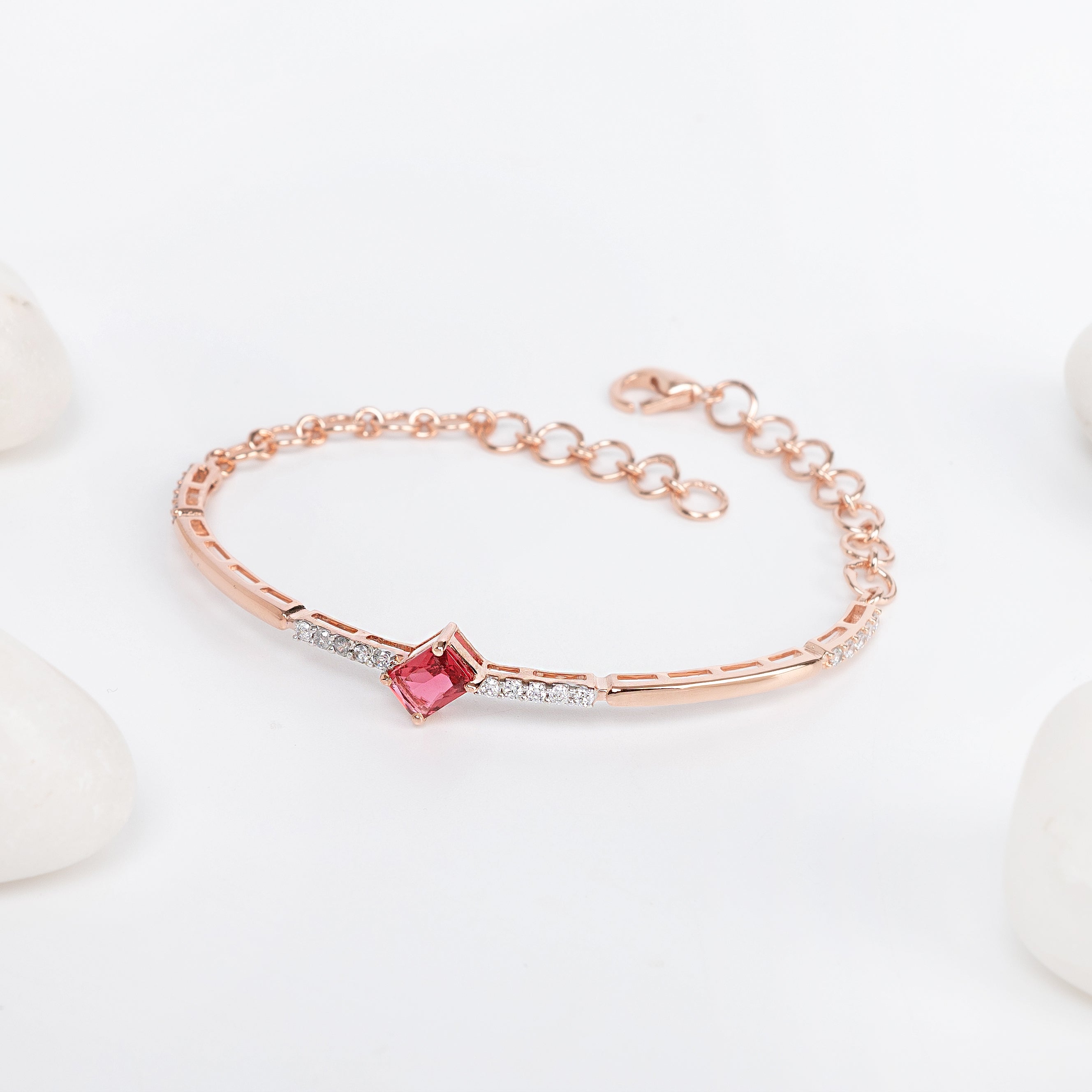 Crimson Edge Bracelet – Premium Bracelet in Rose Gold with Red Stone