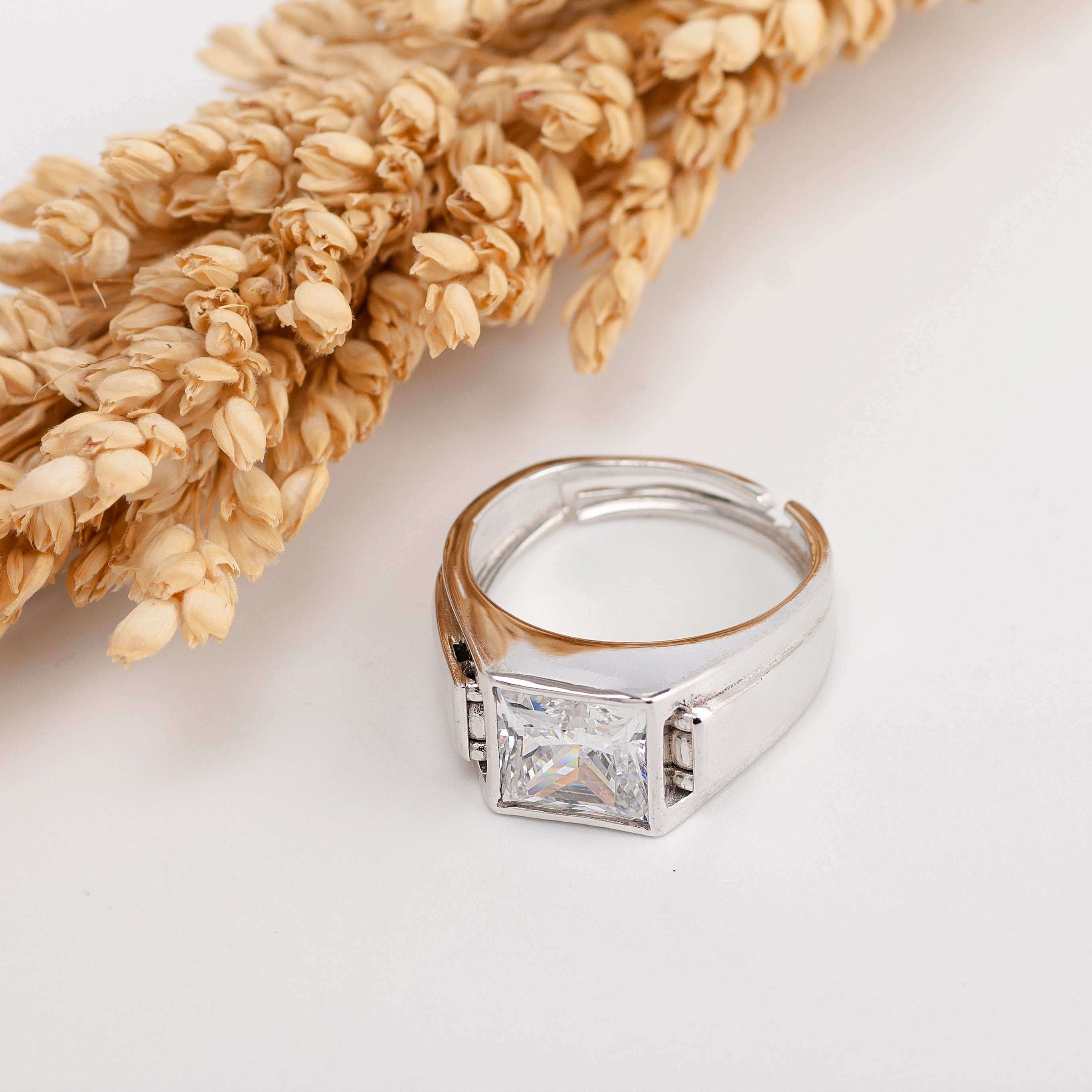 Imperial Prism Ring – Premium Men Square Solitaire Ring in Silver Finish