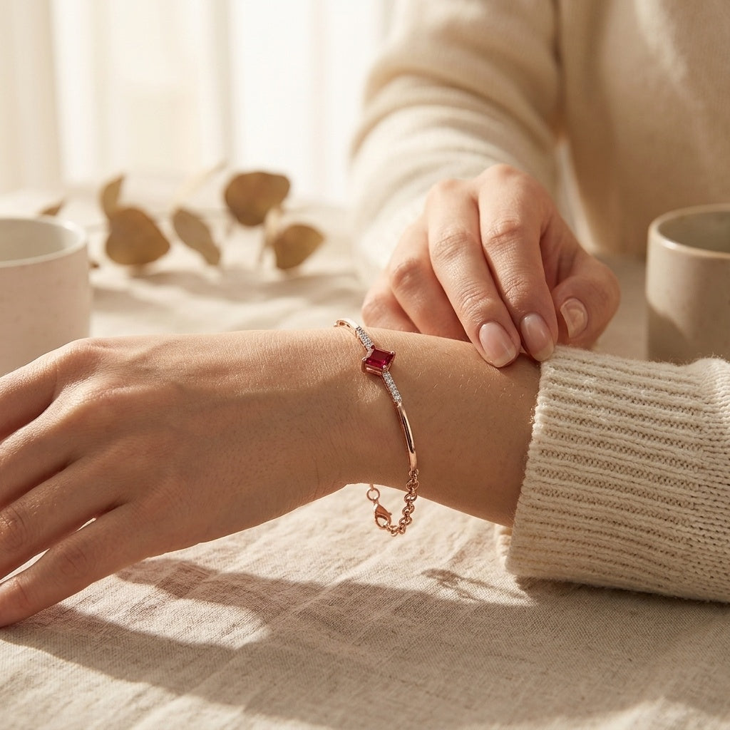 Crimson Edge Bracelet – Premium Bracelet in Rose Gold with Red Stone