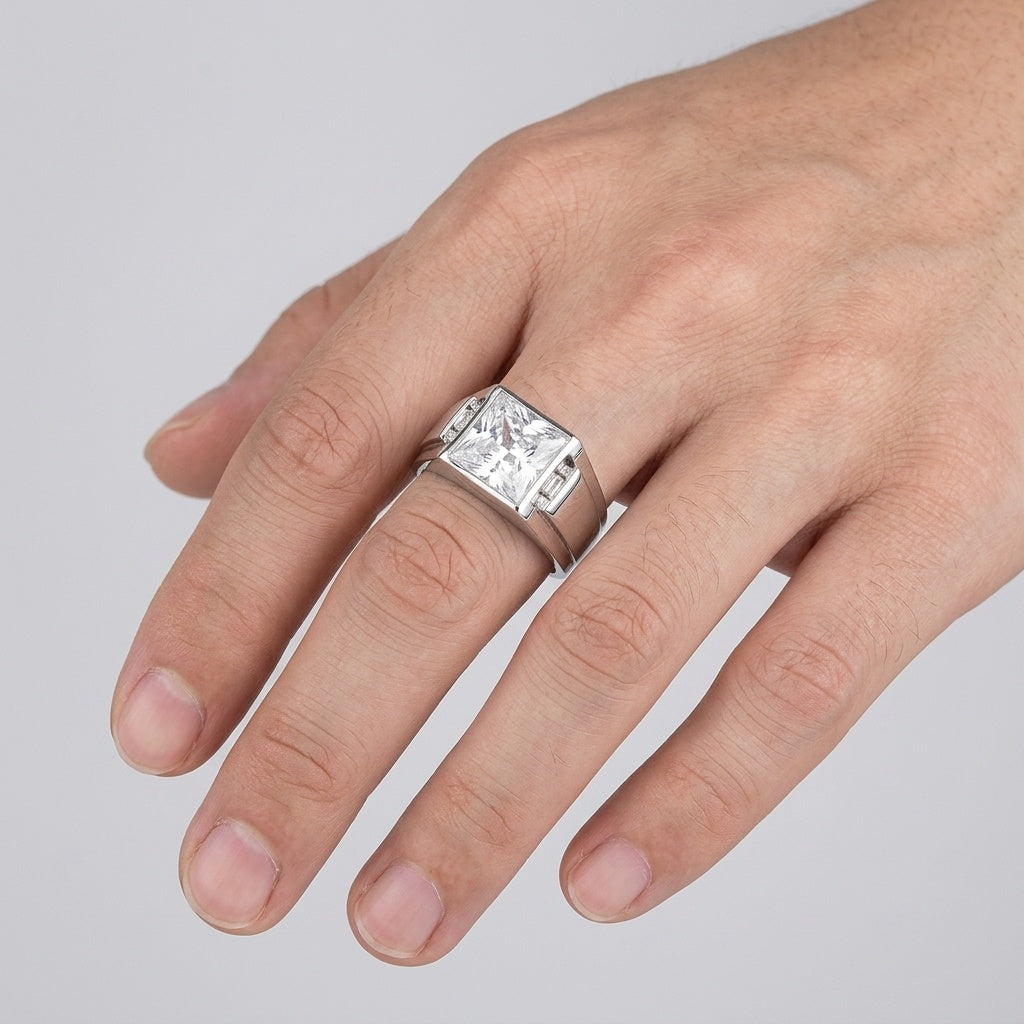 Imperial Prism Ring – Premium Men Square Solitaire Ring in Silver Finish
