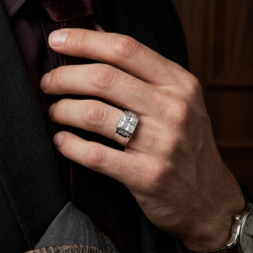 Imperial Prism Ring – Premium Men Square Solitaire Ring in Silver Finish