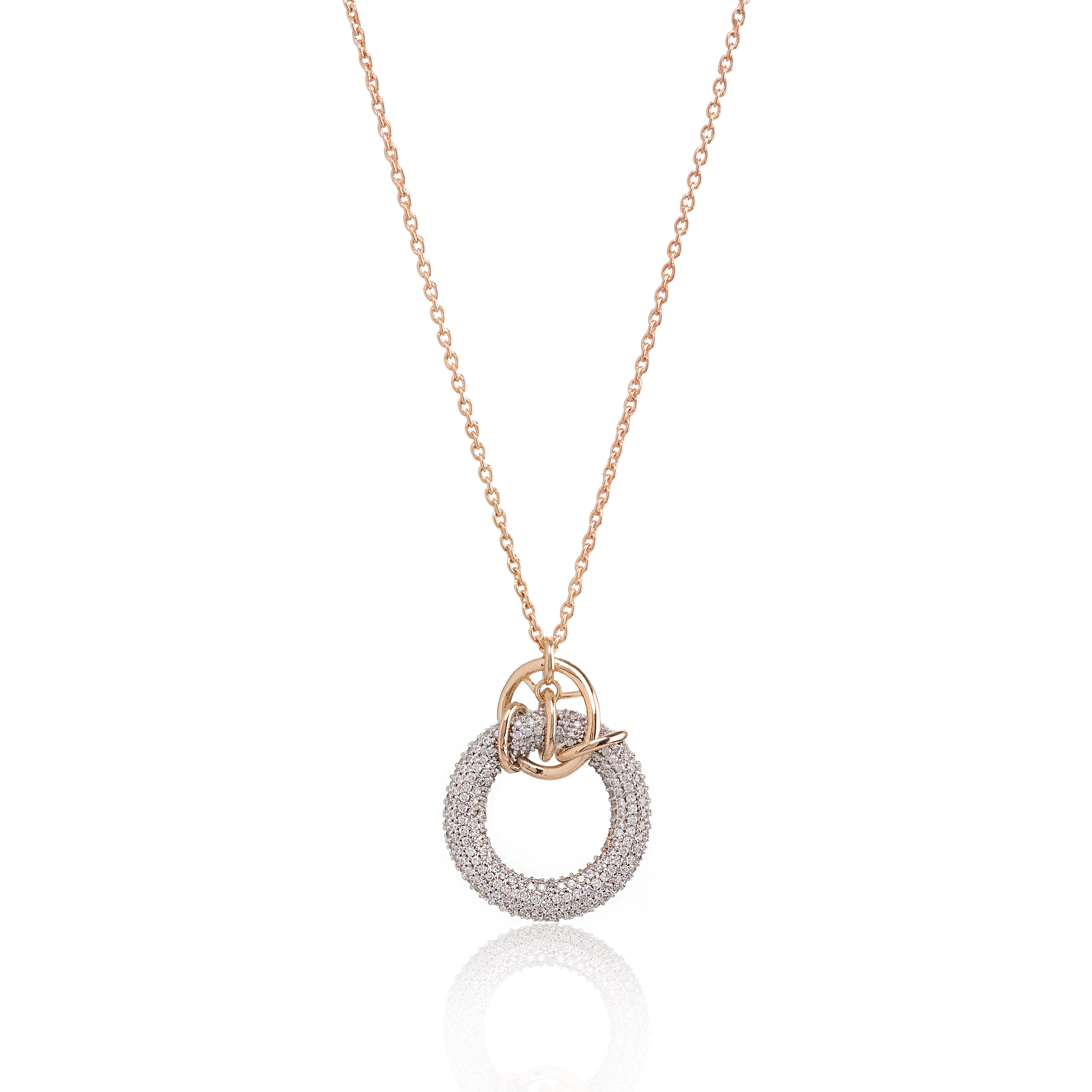 Eclipse Knot Halo – Premium Crystal Circle Pendant in Rose Gold
