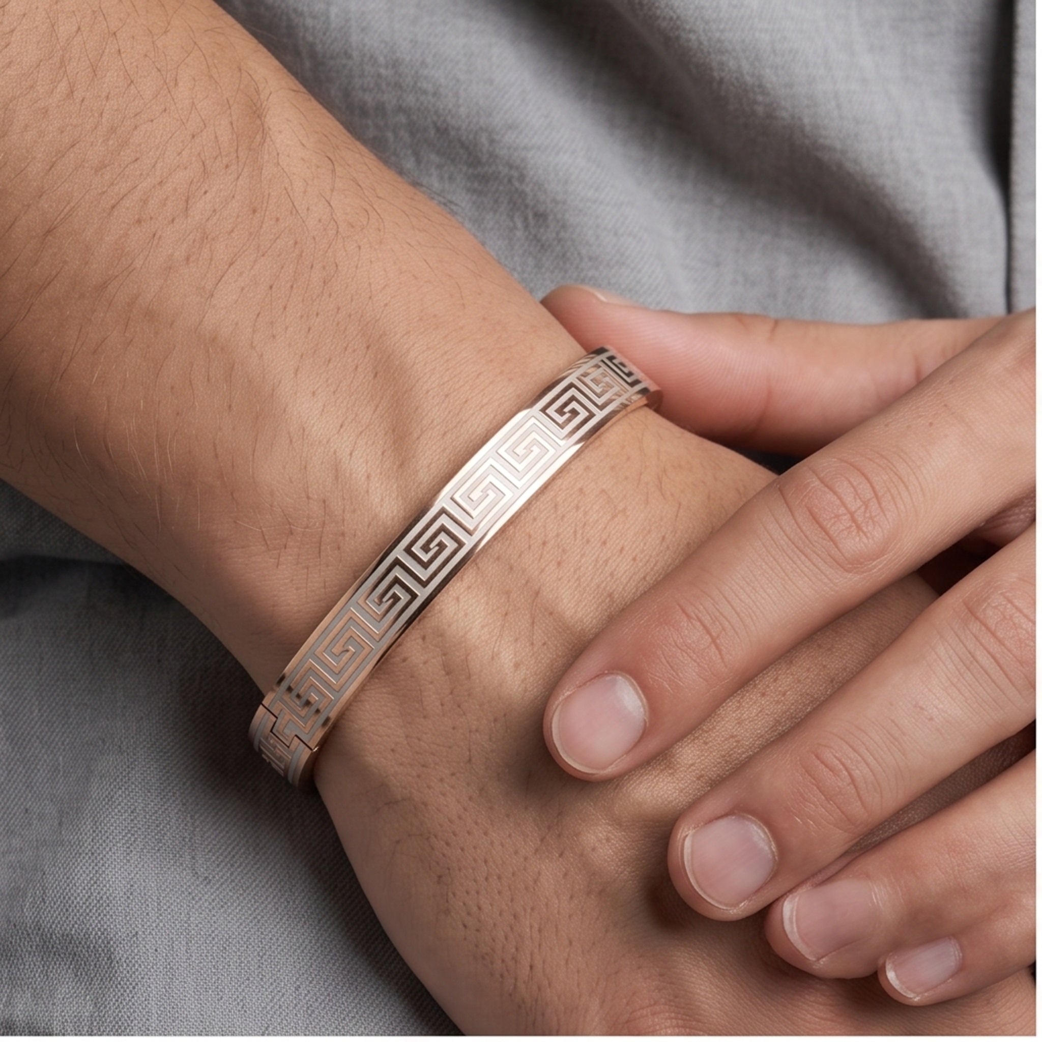 Aurex Meander – Premium Men's Stainless Steel Greek Key Cuff Bracelet