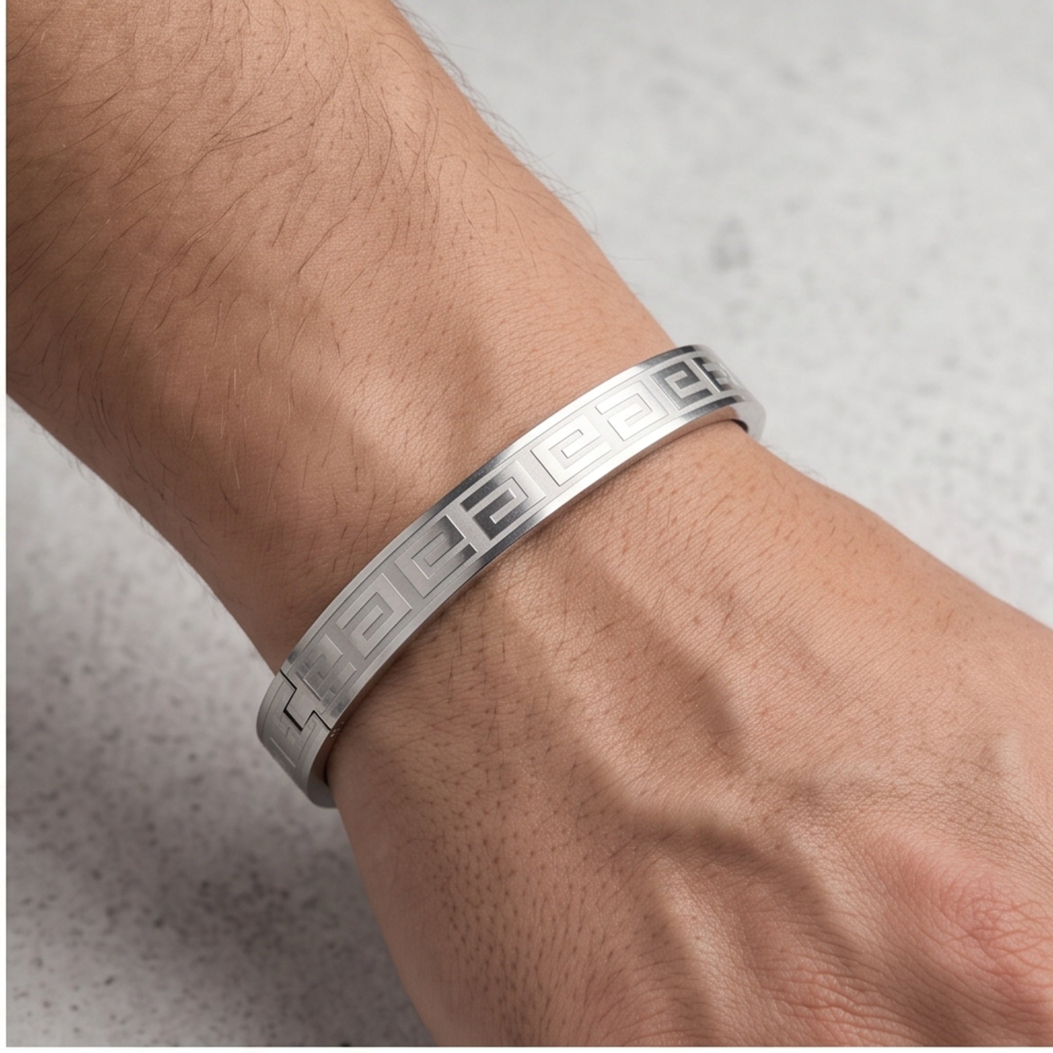 Aurex Meander – Premium Men's Stainless Steel Greek Key Cuff Bracelet