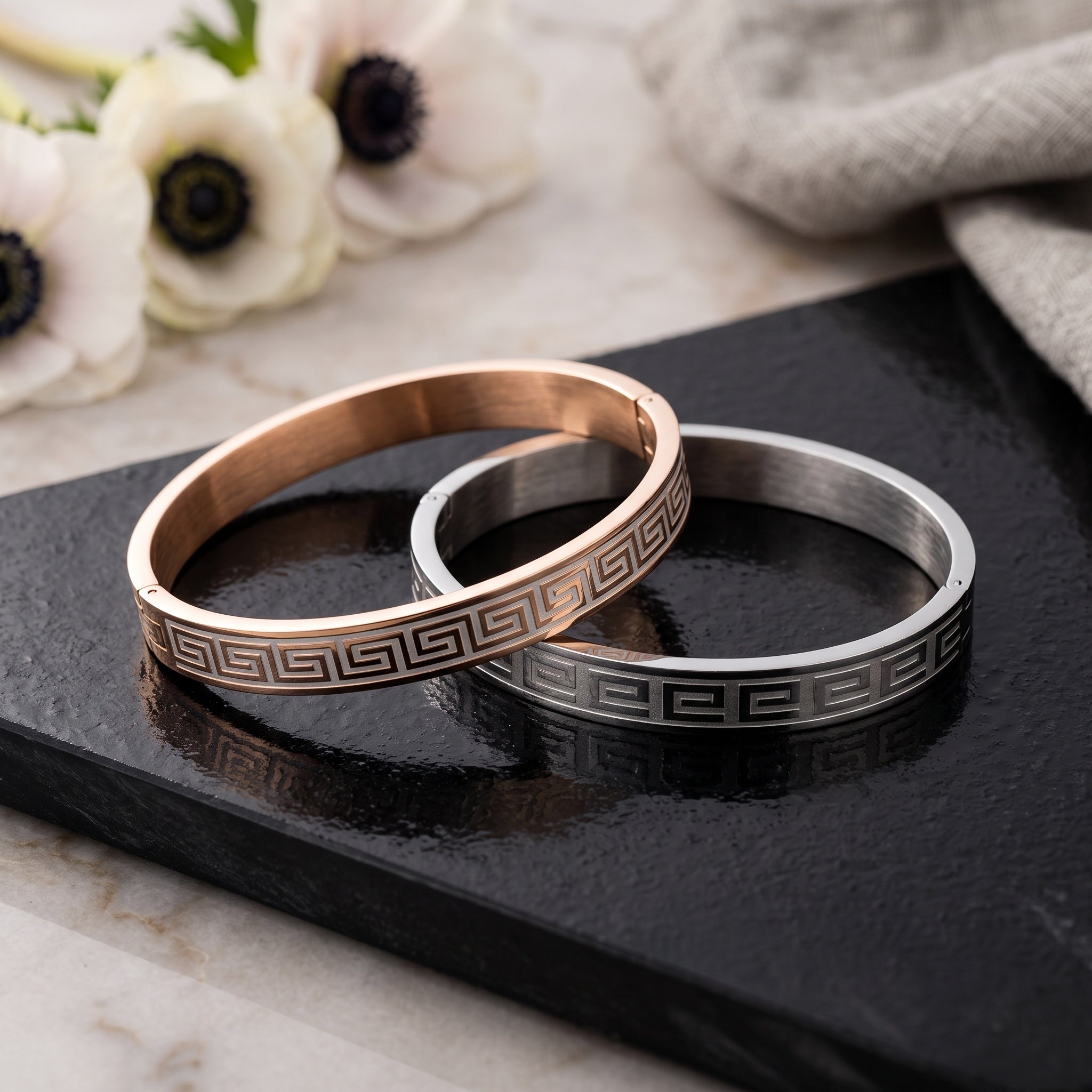 Aurex Meander – Premium Men's Stainless Steel Greek Key Cuff Bracelet