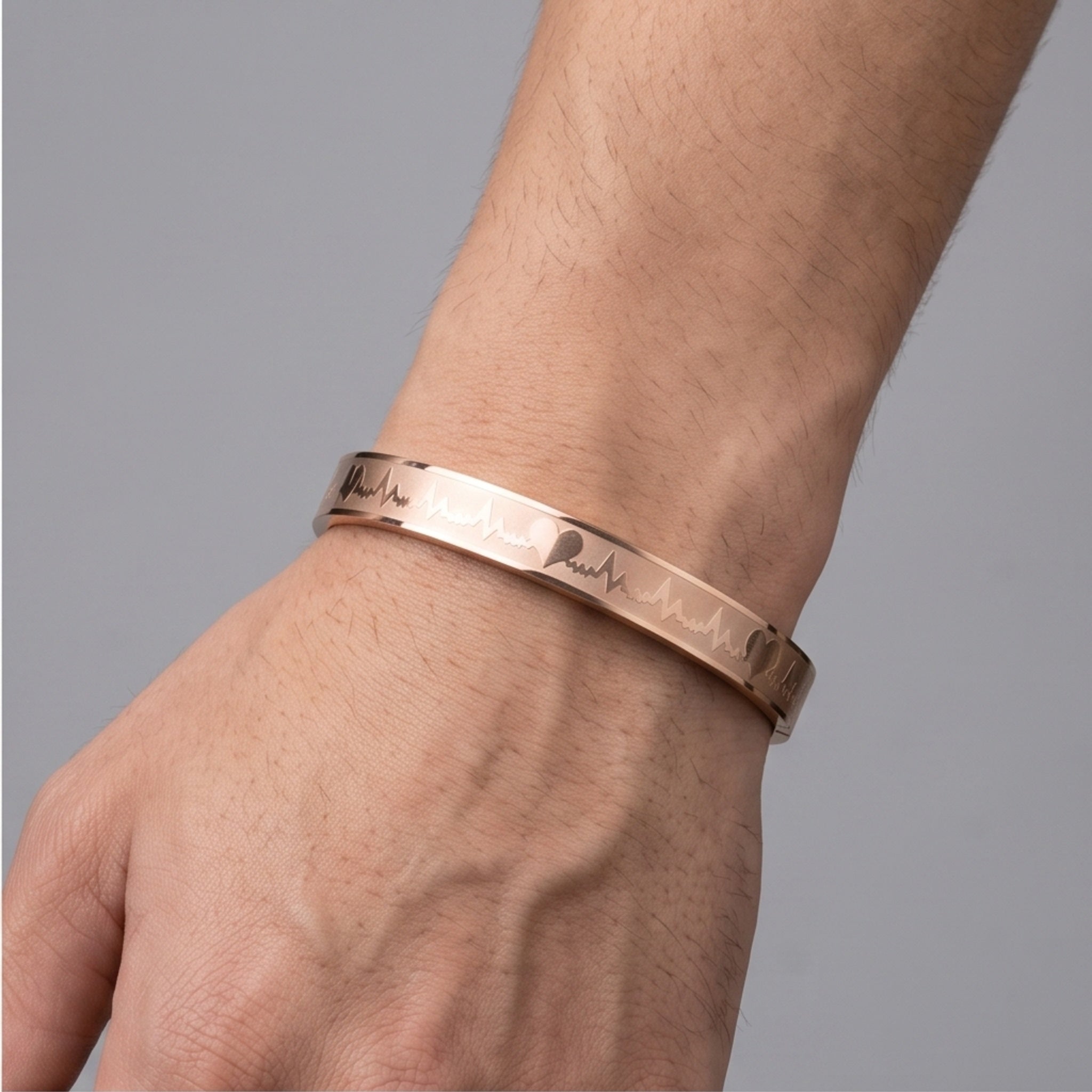 Pulse Legacy – Premium Men's Stainless Steel Heartbeat Cuff Bracelet