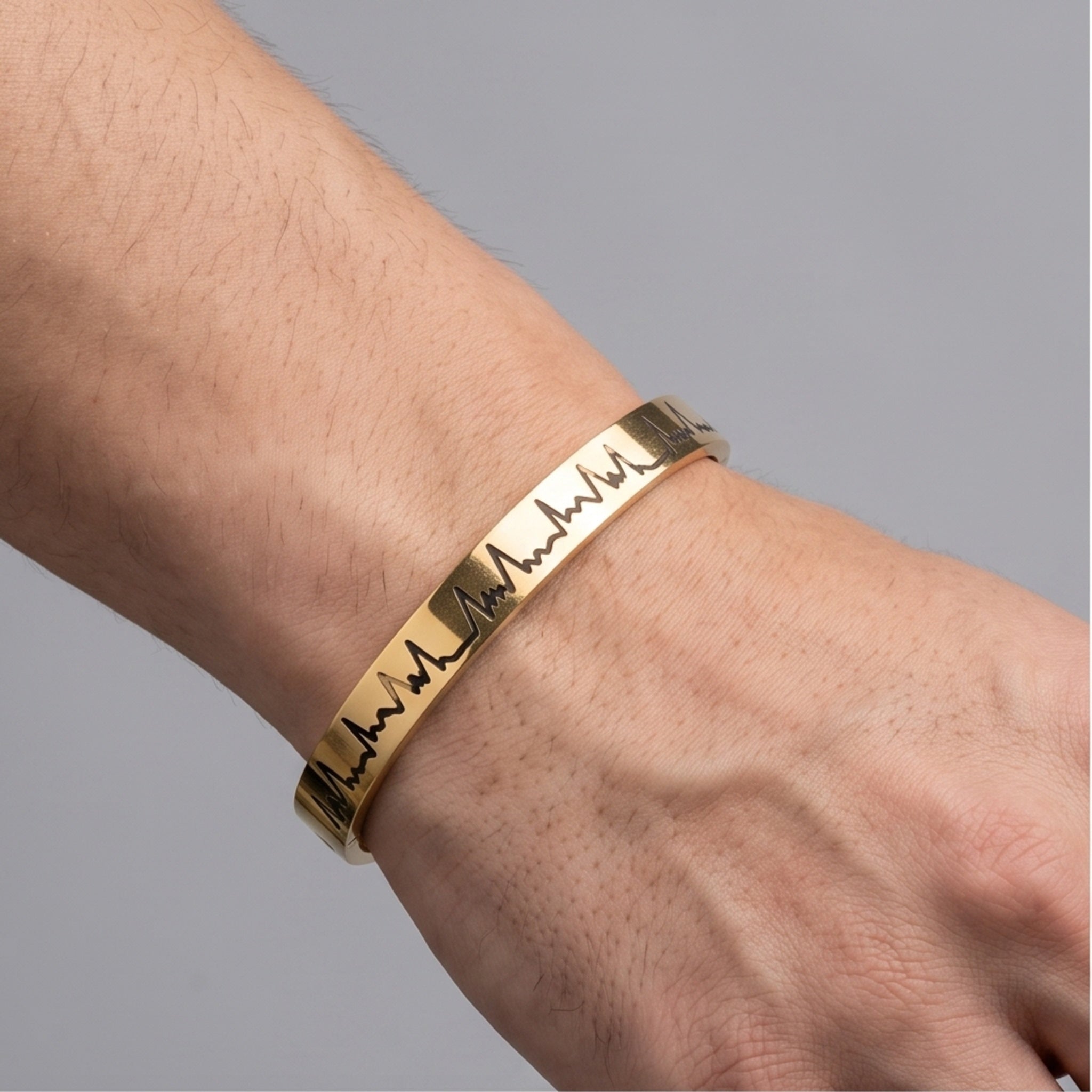 Pulse Legacy – Premium Men's Stainless Steel Heartbeat Cuff Bracelet