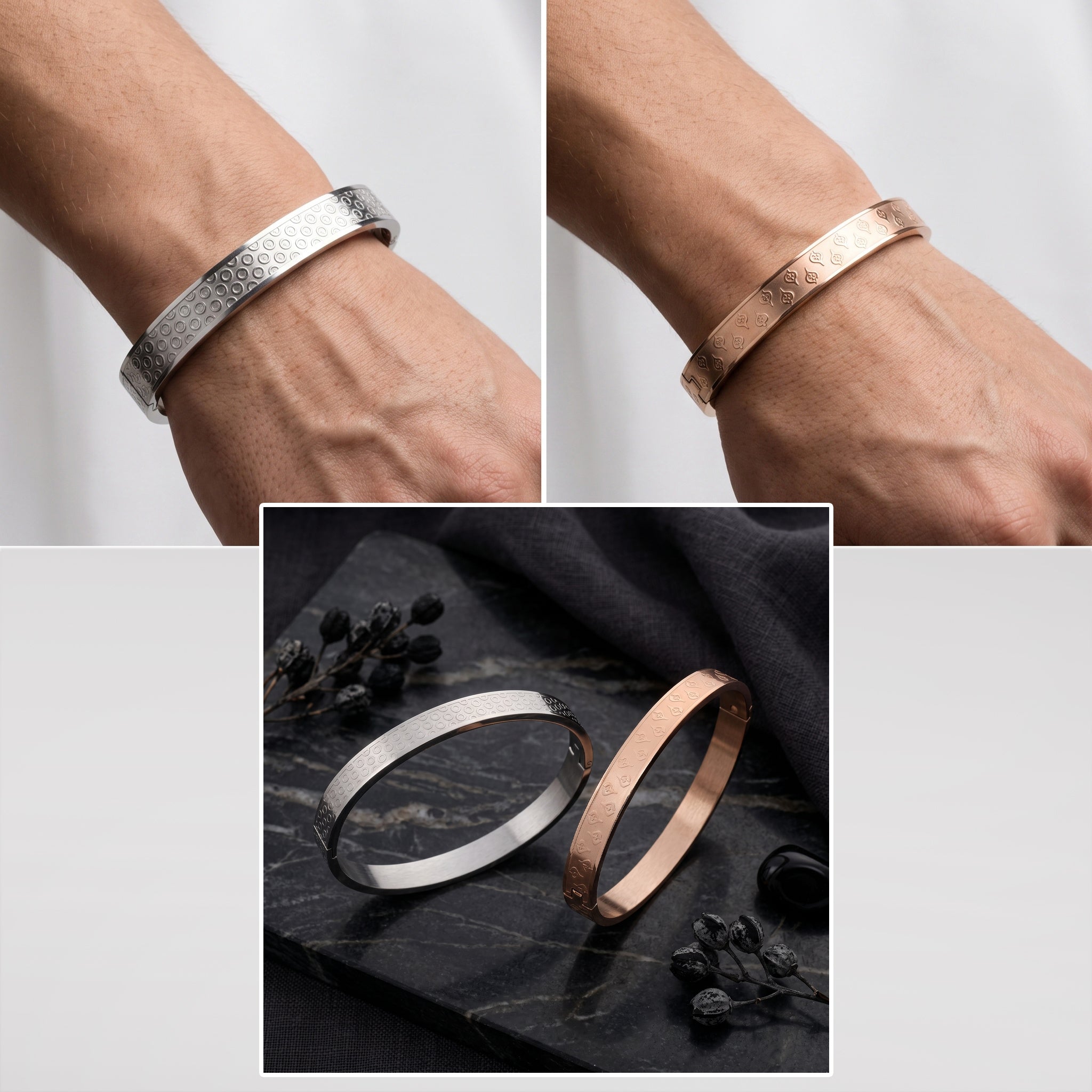 Nova Pulse – Premium Men's Stainless Steel Patterned Cuff Bracelet