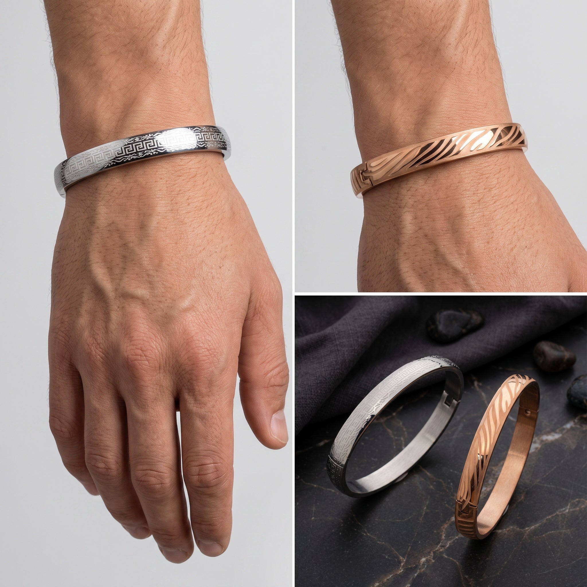 Aureon Pulse – Premium Men's Engraved Stainless Steel Bangle Bracelet