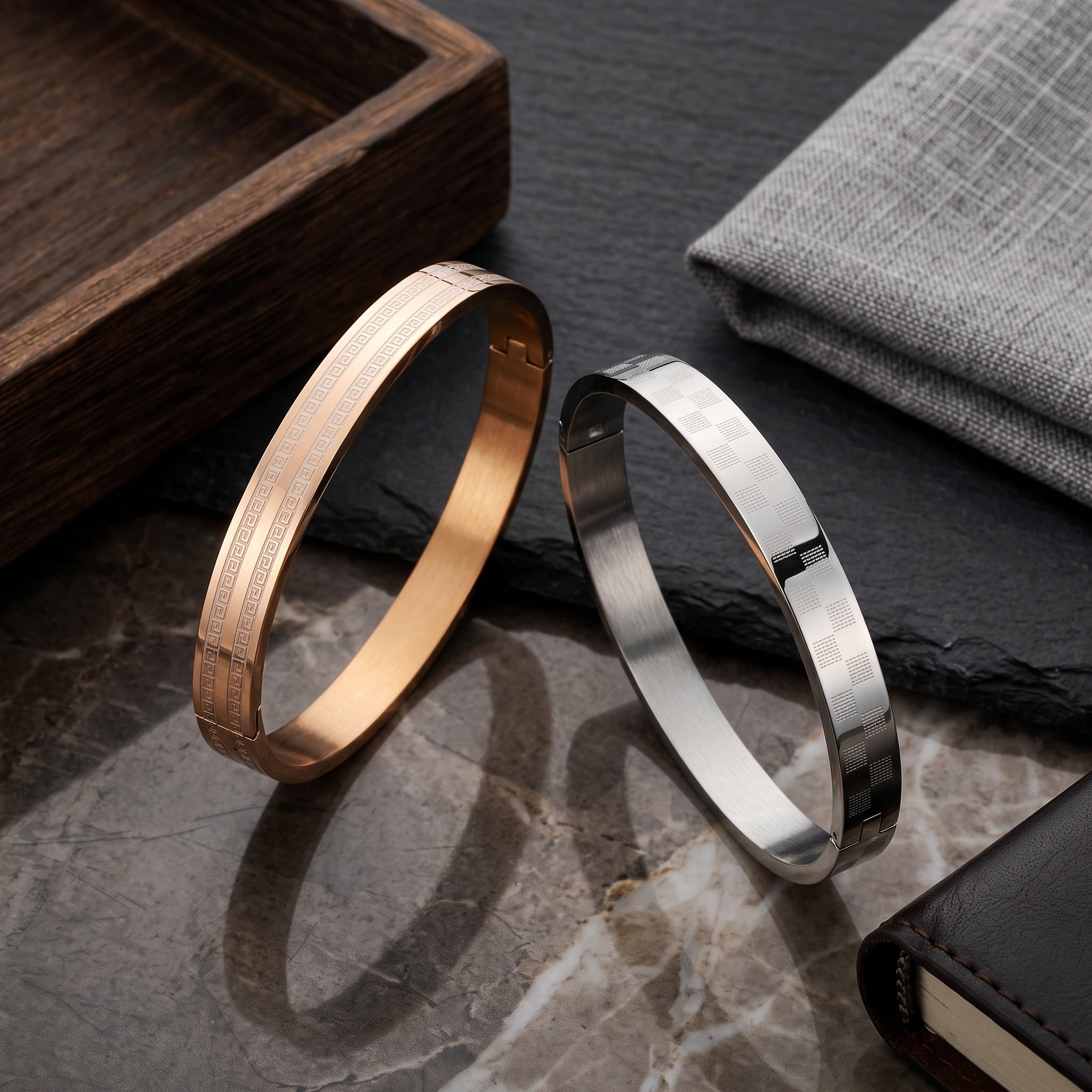 Axiom Edge Cuff – Premium Men's Stainless Steel Bracelet in Rose Gold & Silver Finish