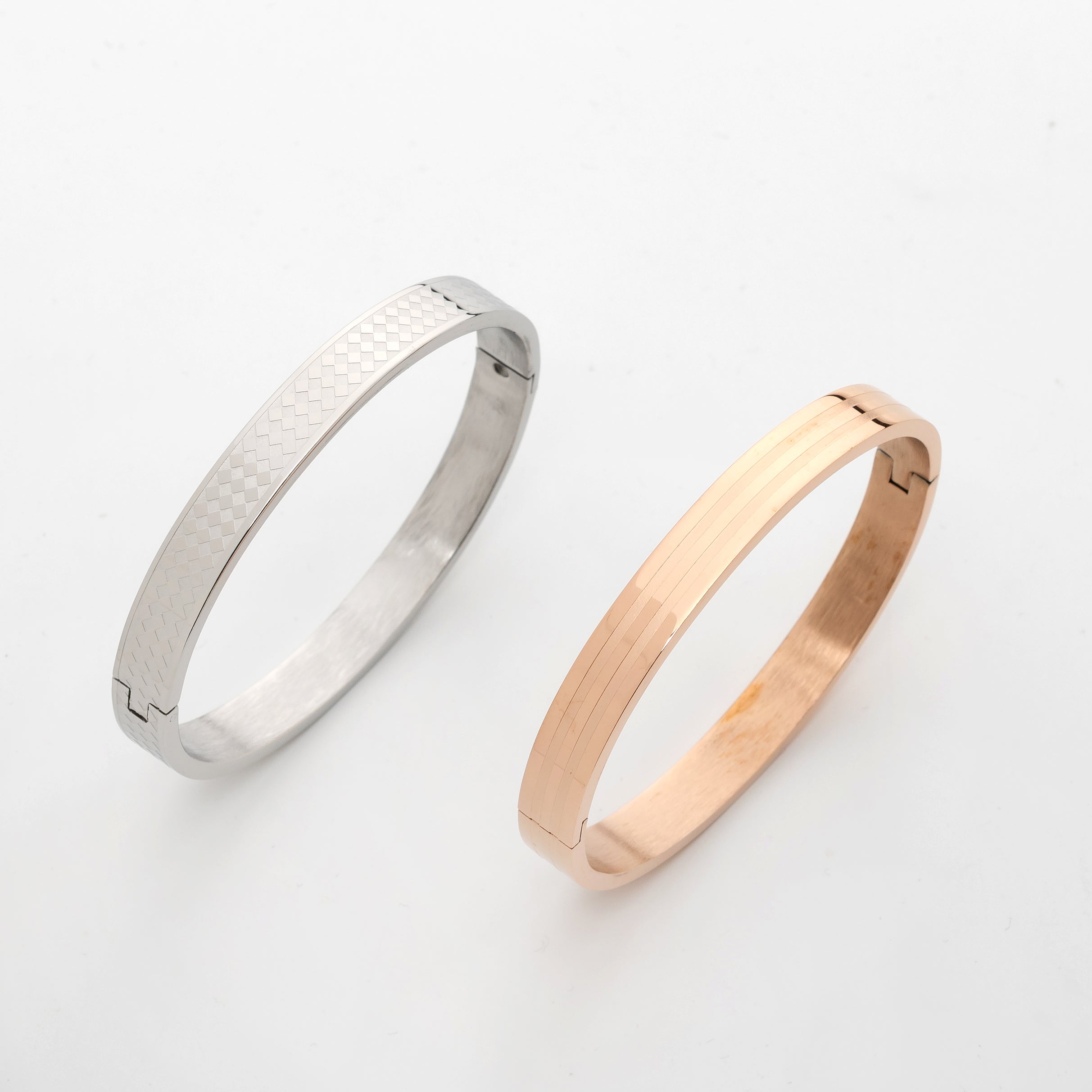 Vertex Duo Cuff – Premium Men's Stainless Steel Bracelet in Silver & Rose Gold Finish