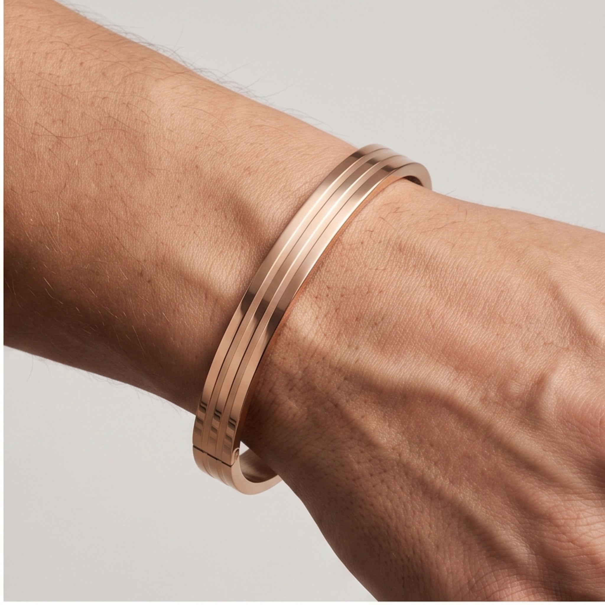 Vertex Duo Cuff – Premium Men's Stainless Steel Bracelet in Silver & Rose Gold Finish