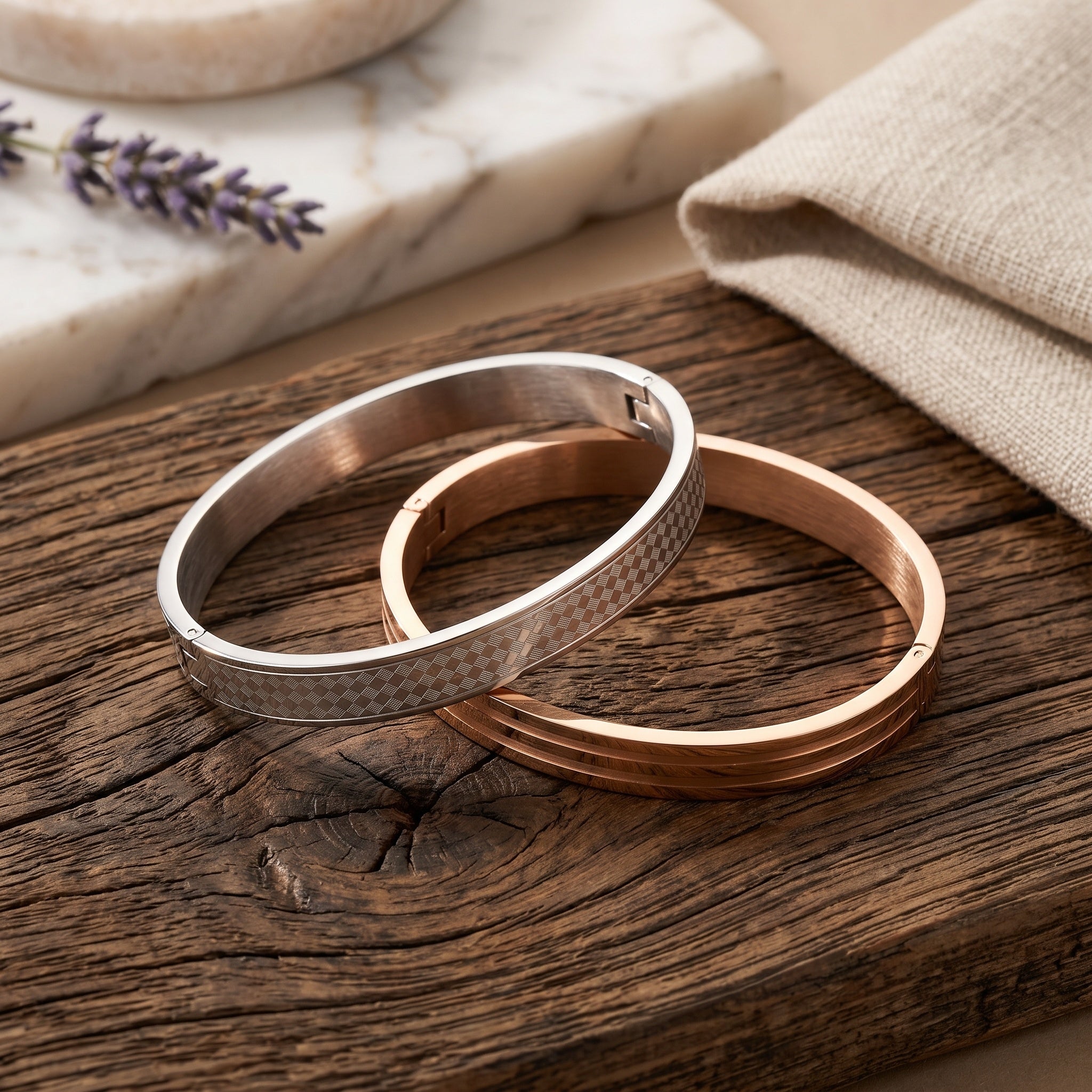 Vertex Duo Cuff – Premium Men's Stainless Steel Bracelet in Silver & Rose Gold Finish
