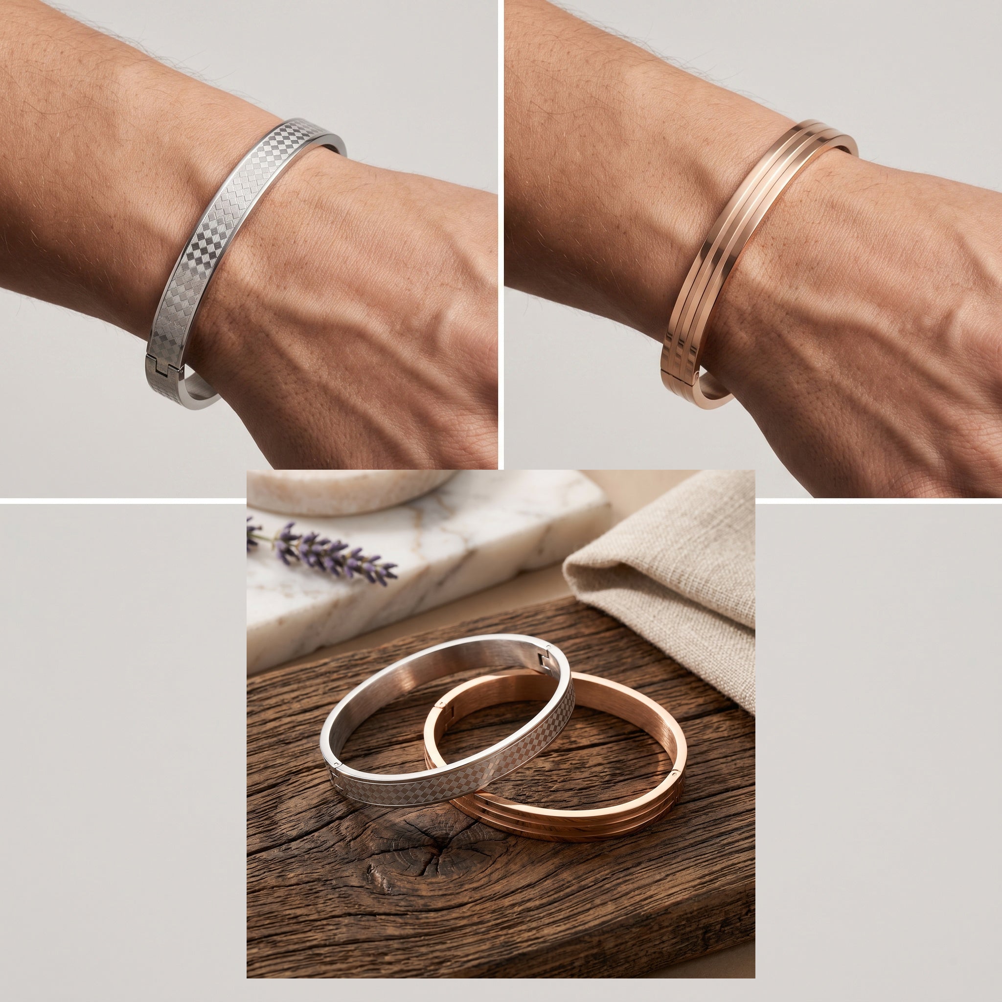 Vertex Duo Cuff – Premium Men's Stainless Steel Bracelet in Silver & Rose Gold Finish