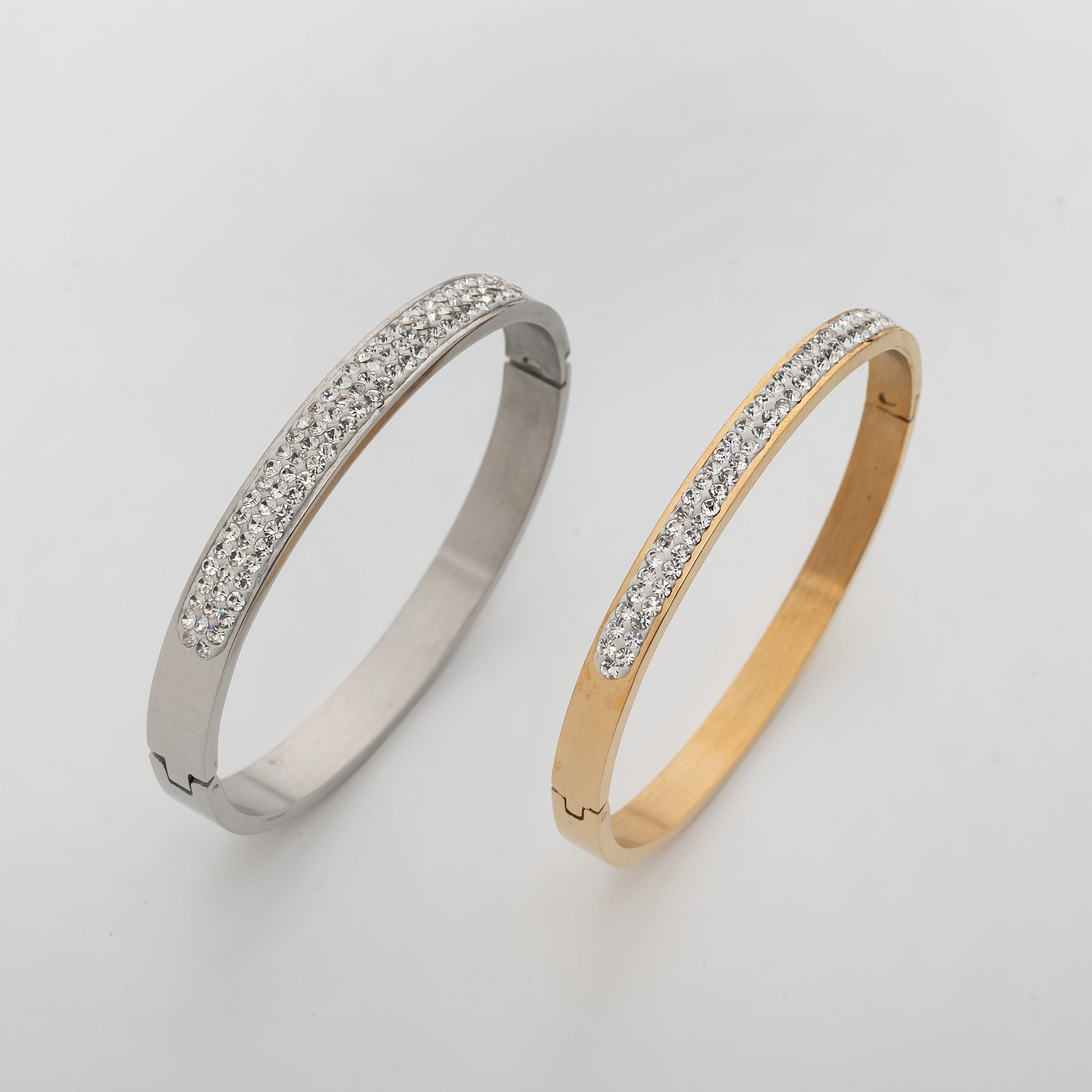 Luxe Prism Cuff – Premium Men's Stainless Steel Crystal Bracelet in Gold & Silver Finish