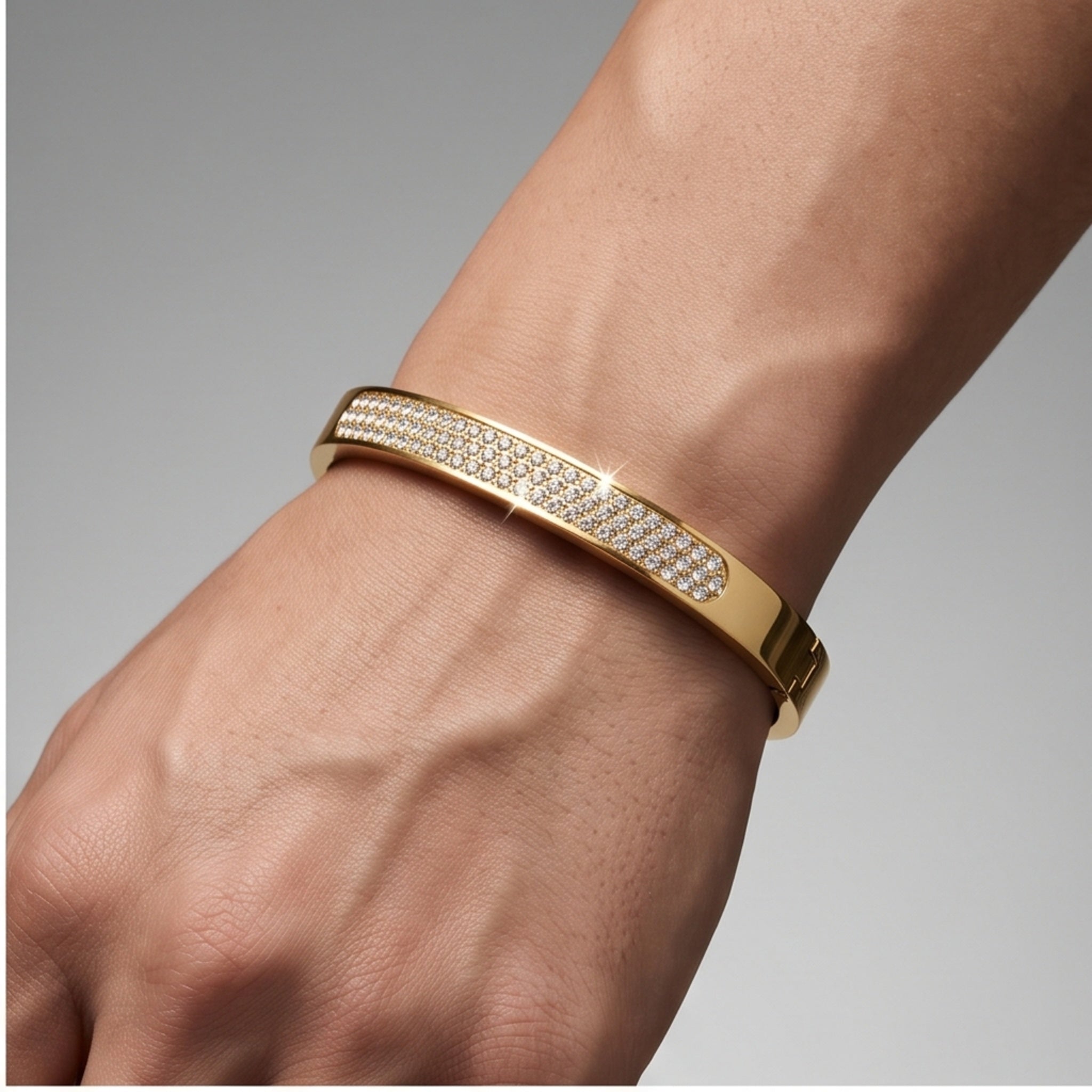 Luxe Prism Cuff – Premium Men's Stainless Steel Crystal Bracelet in Gold & Silver Finish
