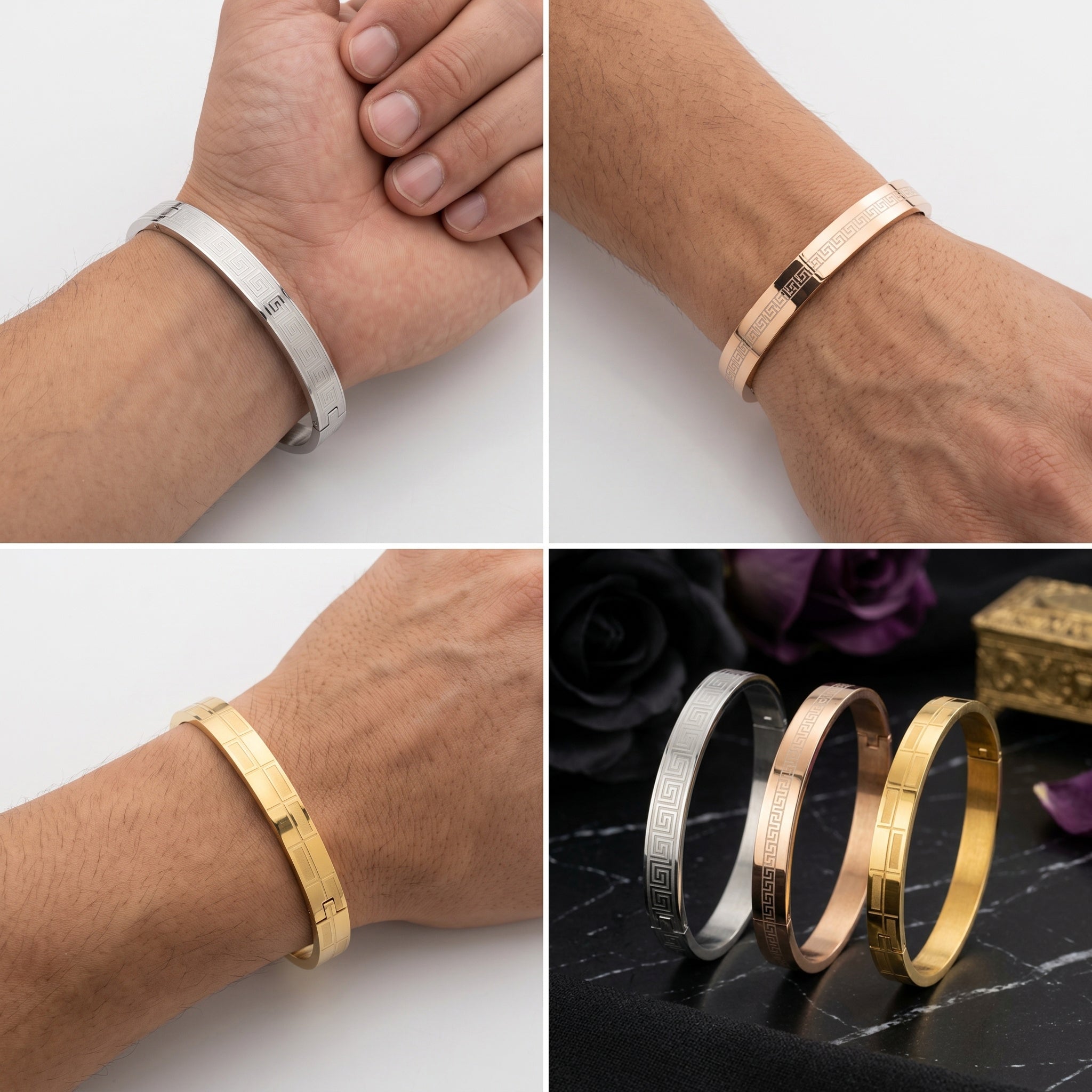 Aureon Edge – Premium Men's Geometric Stainless Steel Cuff Bracelet