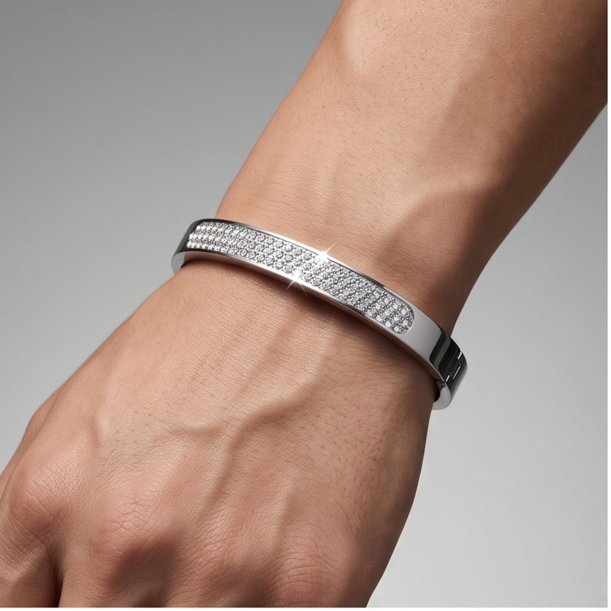 Luxe Prism Cuff – Premium Men's Stainless Steel Crystal Bracelet in Gold & Silver Finish
