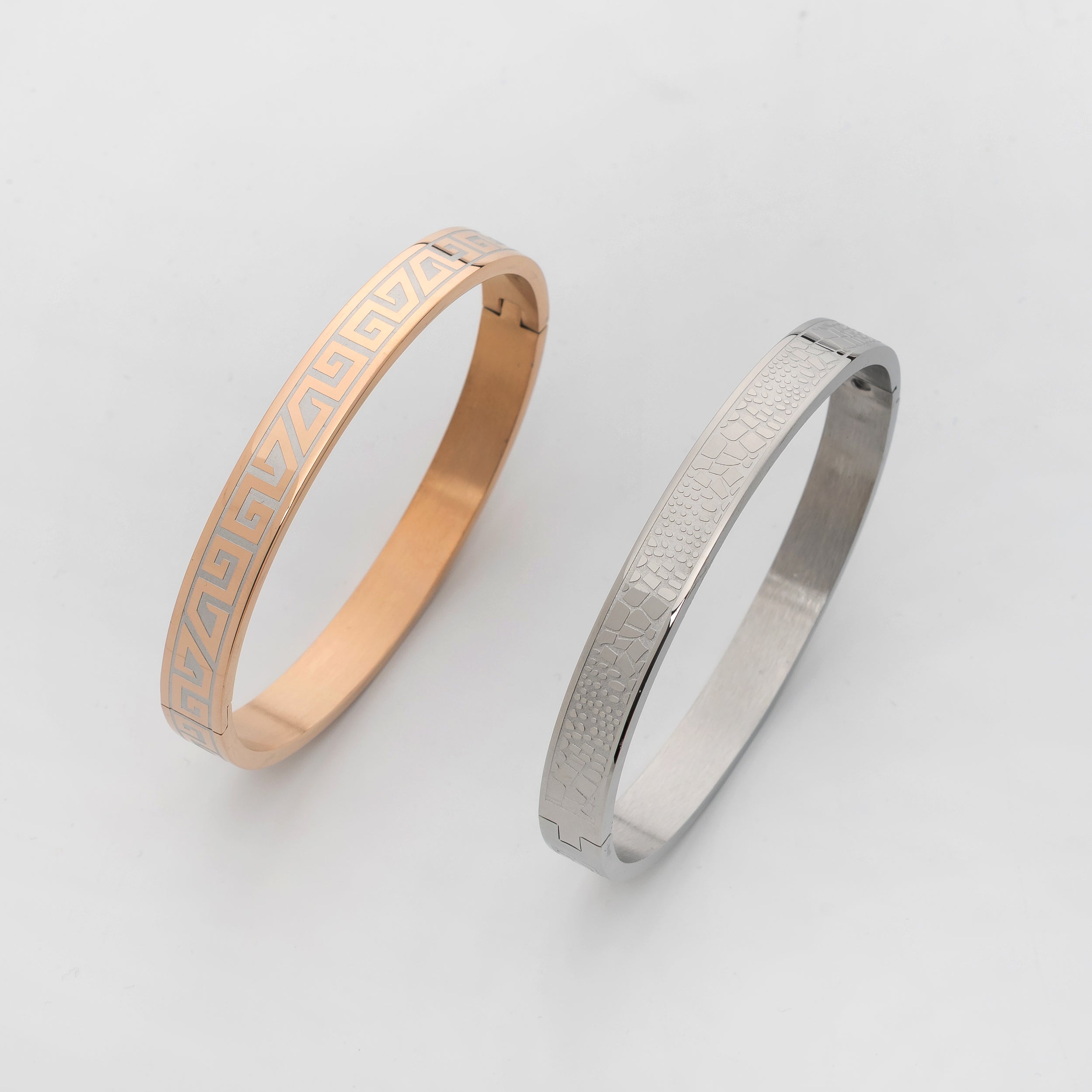 Imperio Edge Cuff – Premium Men's Stainless Steel Engraved Bracelet in Rose Gold & Silver Finish