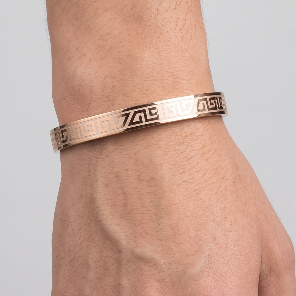 Imperio Edge Cuff – Premium Men's Stainless Steel Engraved Bracelet in Rose Gold & Silver Finish