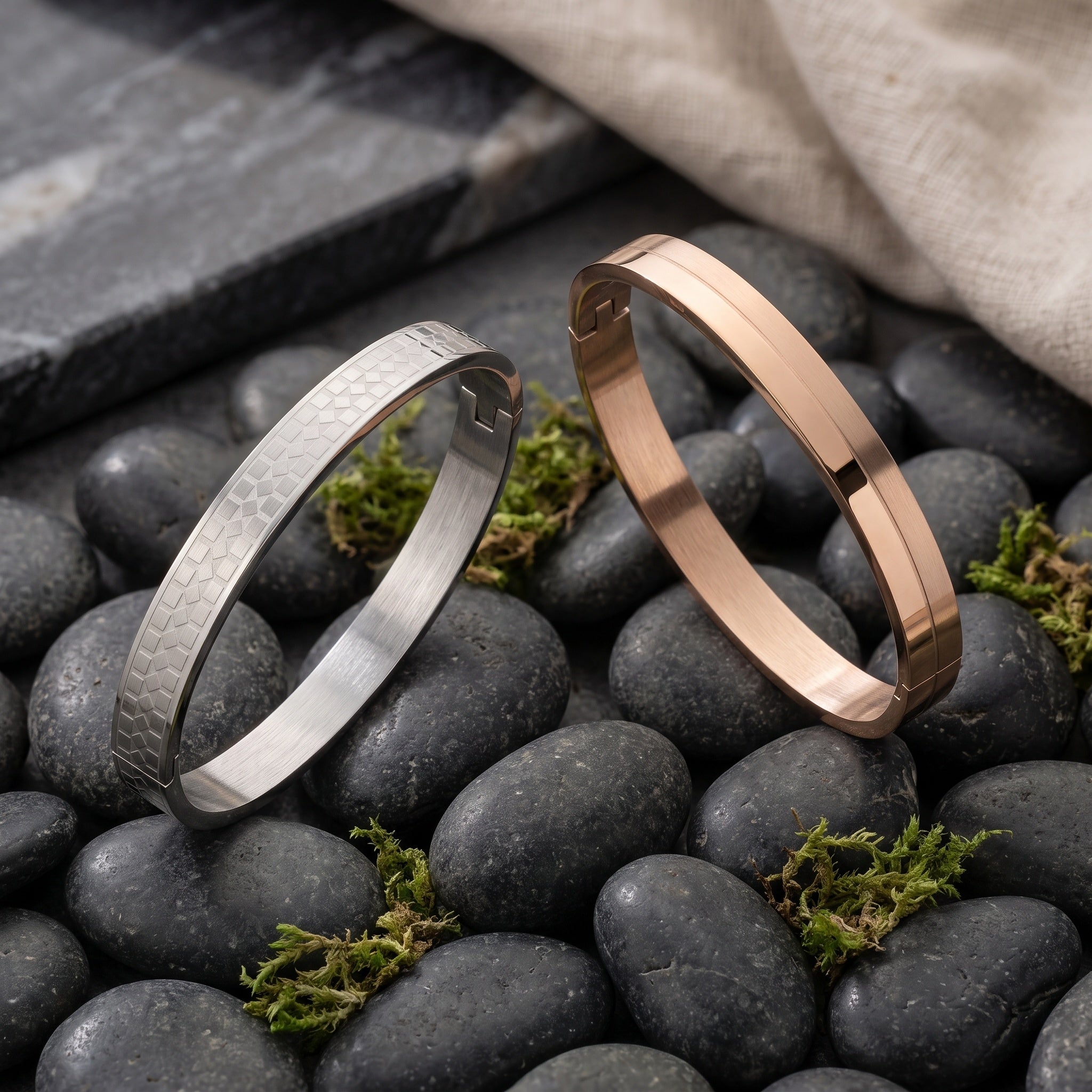 Nova Axis Cuff – Premium Men's Stainless Steel Bracelet in Silver & Rose Gold Finish