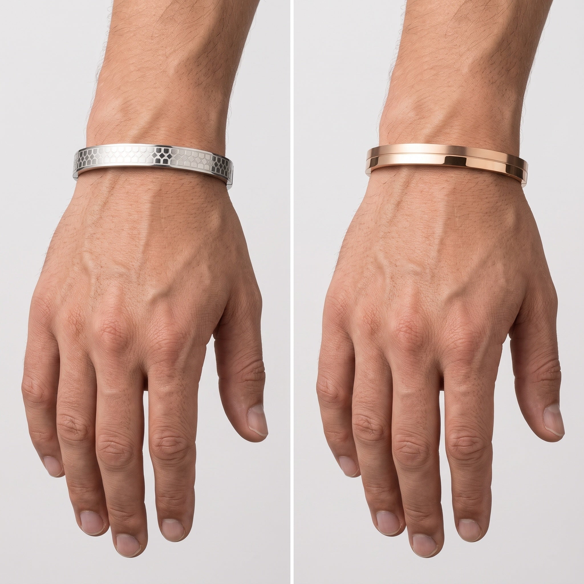 Nova Axis Cuff – Premium Men's Stainless Steel Bracelet in Silver & Rose Gold Finish