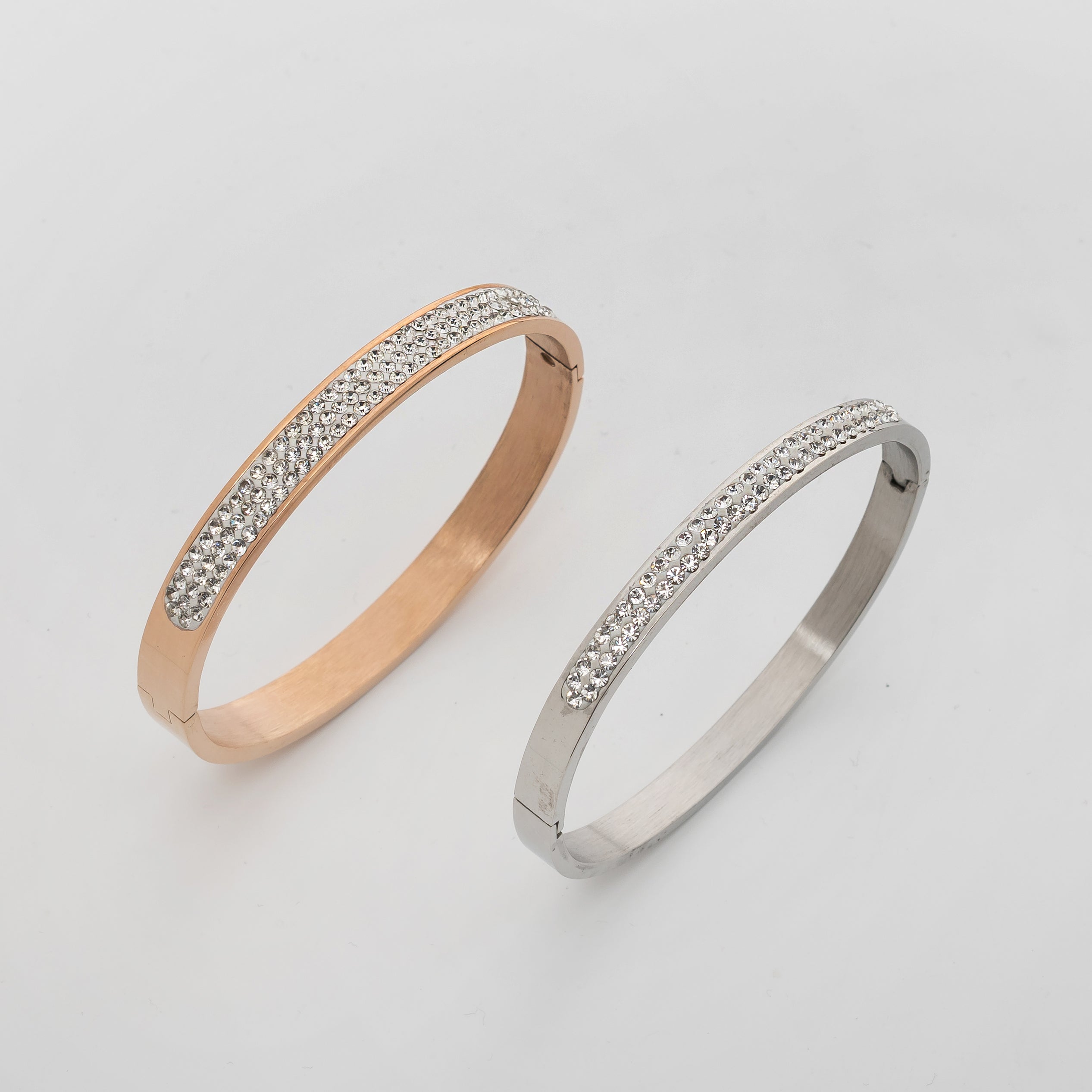 Auric Halo Cuff – Premium Men's Stainless Steel Crystal Bracelet in Rose Gold & Silver Finish