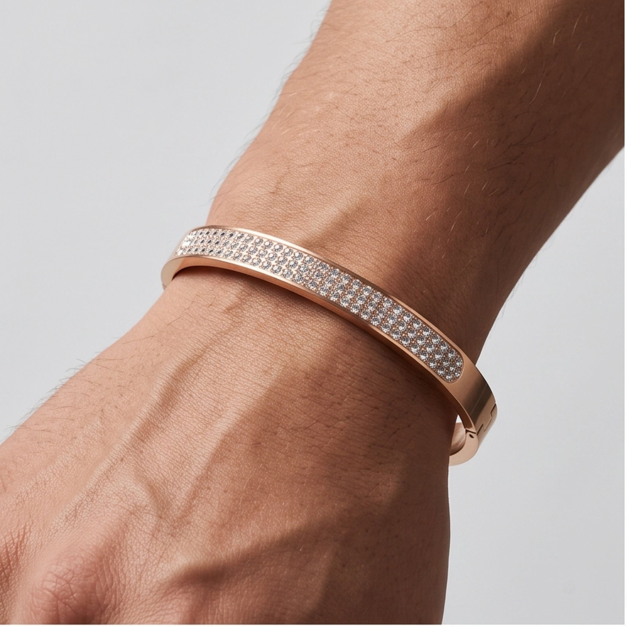 Auric Halo Cuff – Premium Men's Stainless Steel Crystal Bracelet in Rose Gold & Silver Finish
