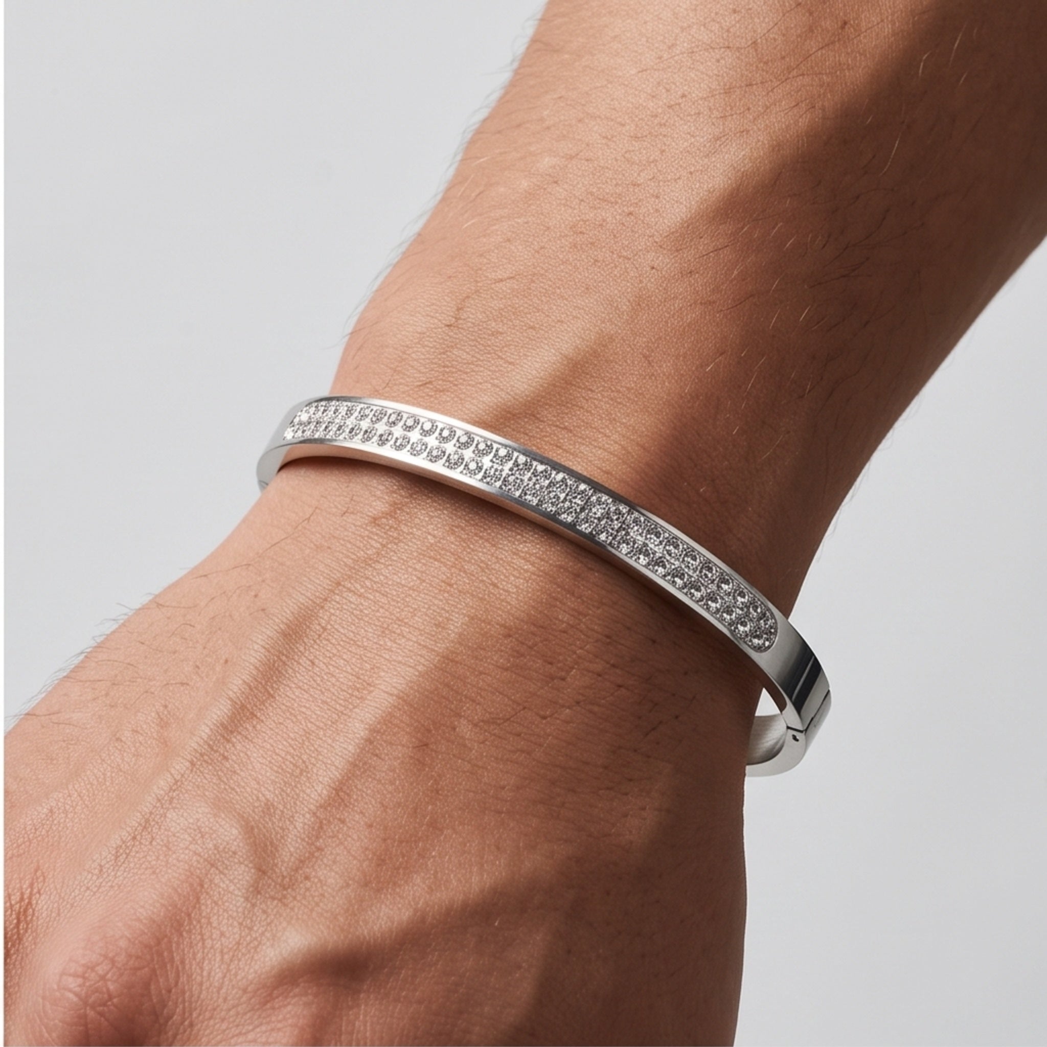 Auric Halo Cuff – Premium Men's Stainless Steel Crystal Bracelet in Rose Gold & Silver Finish