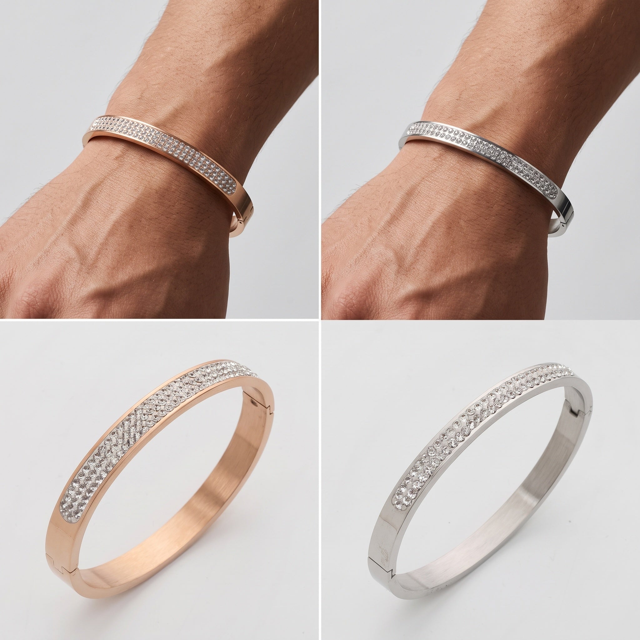 Auric Halo Cuff – Premium Men's Stainless Steel Crystal Bracelet in Rose Gold & Silver Finish