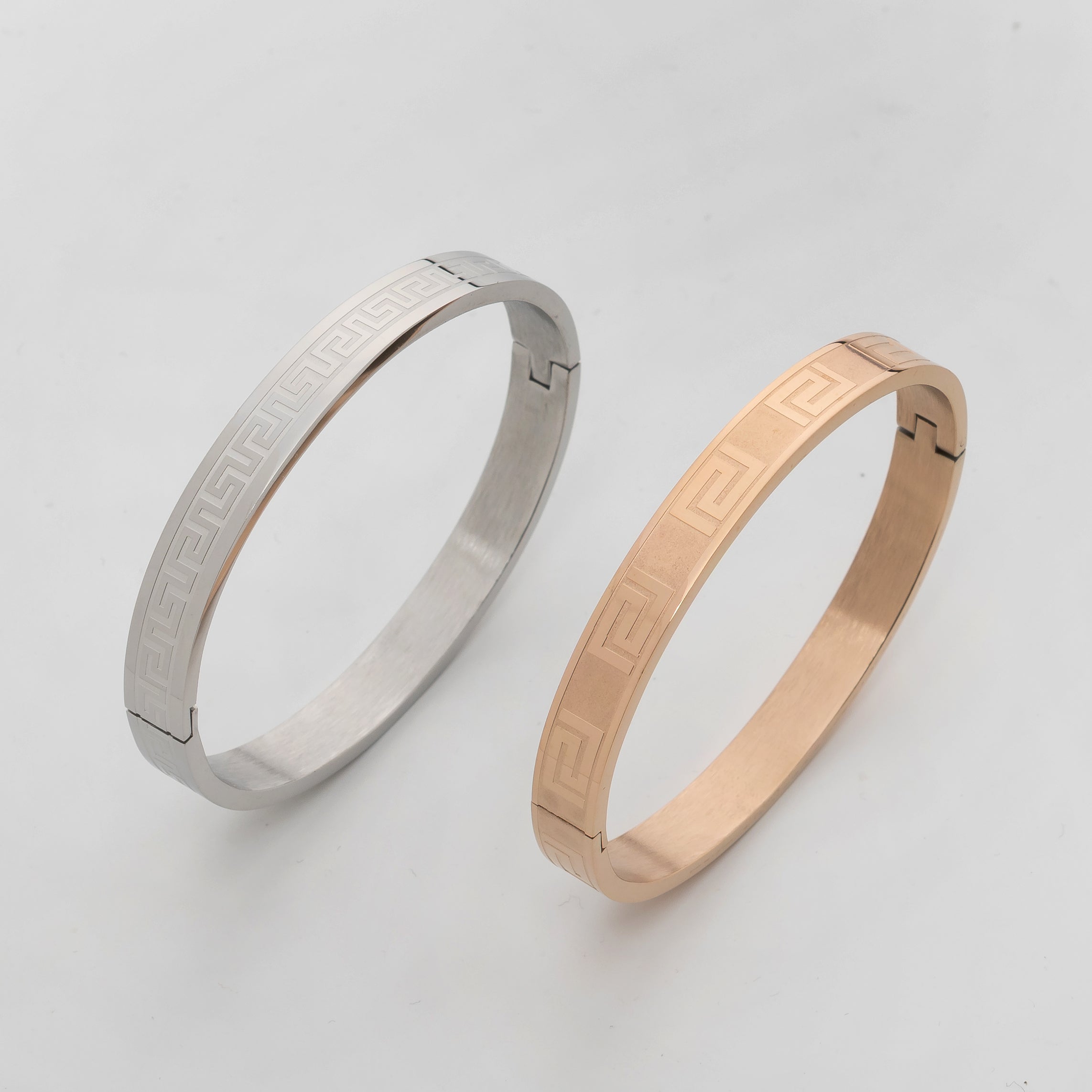 Monarch Line Cuff – Premium Men's Stainless Steel Engraved Bracelet in Silver & Rose Gold Finish