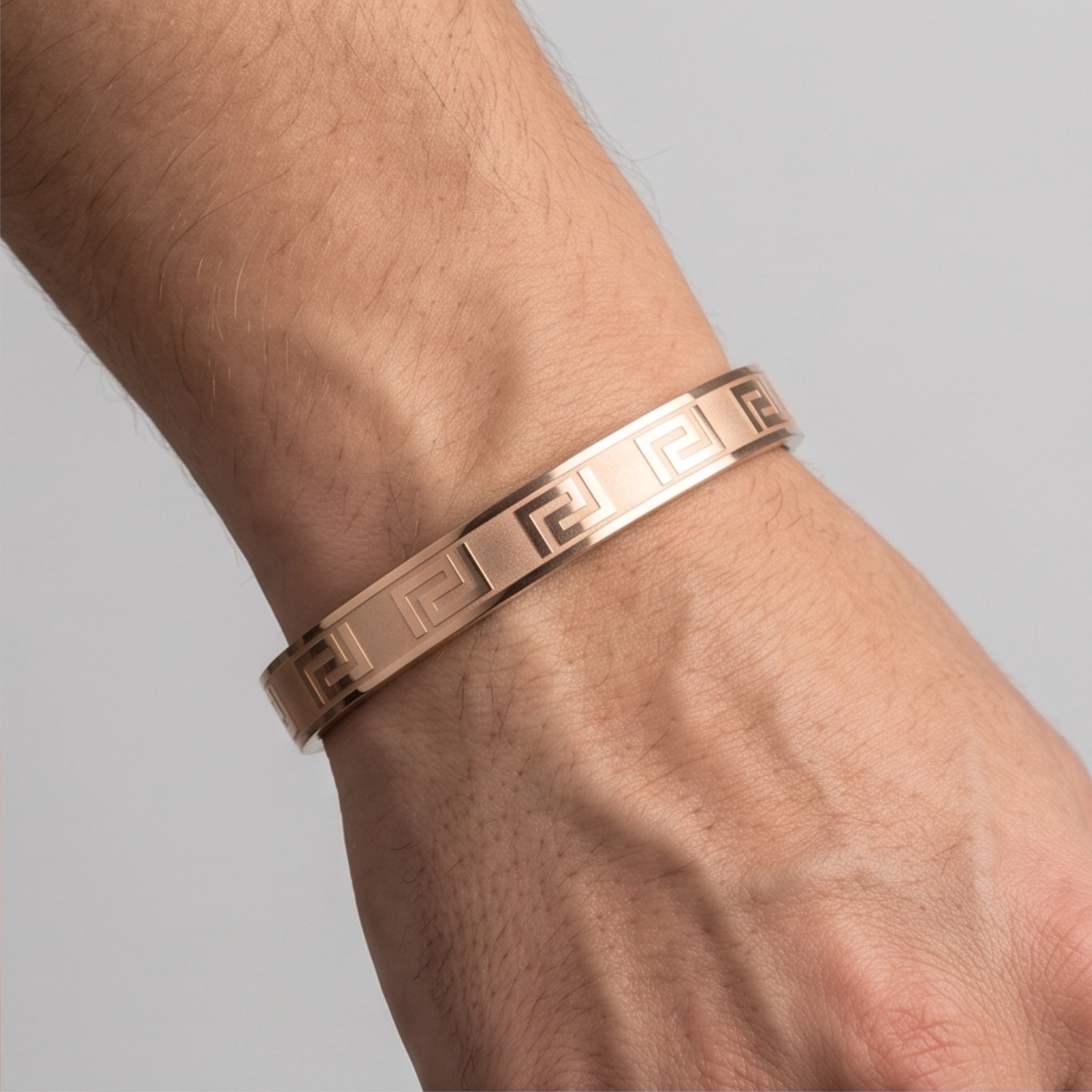 Monarch Line Cuff – Premium Men's Stainless Steel Engraved Bracelet in Silver & Rose Gold Finish