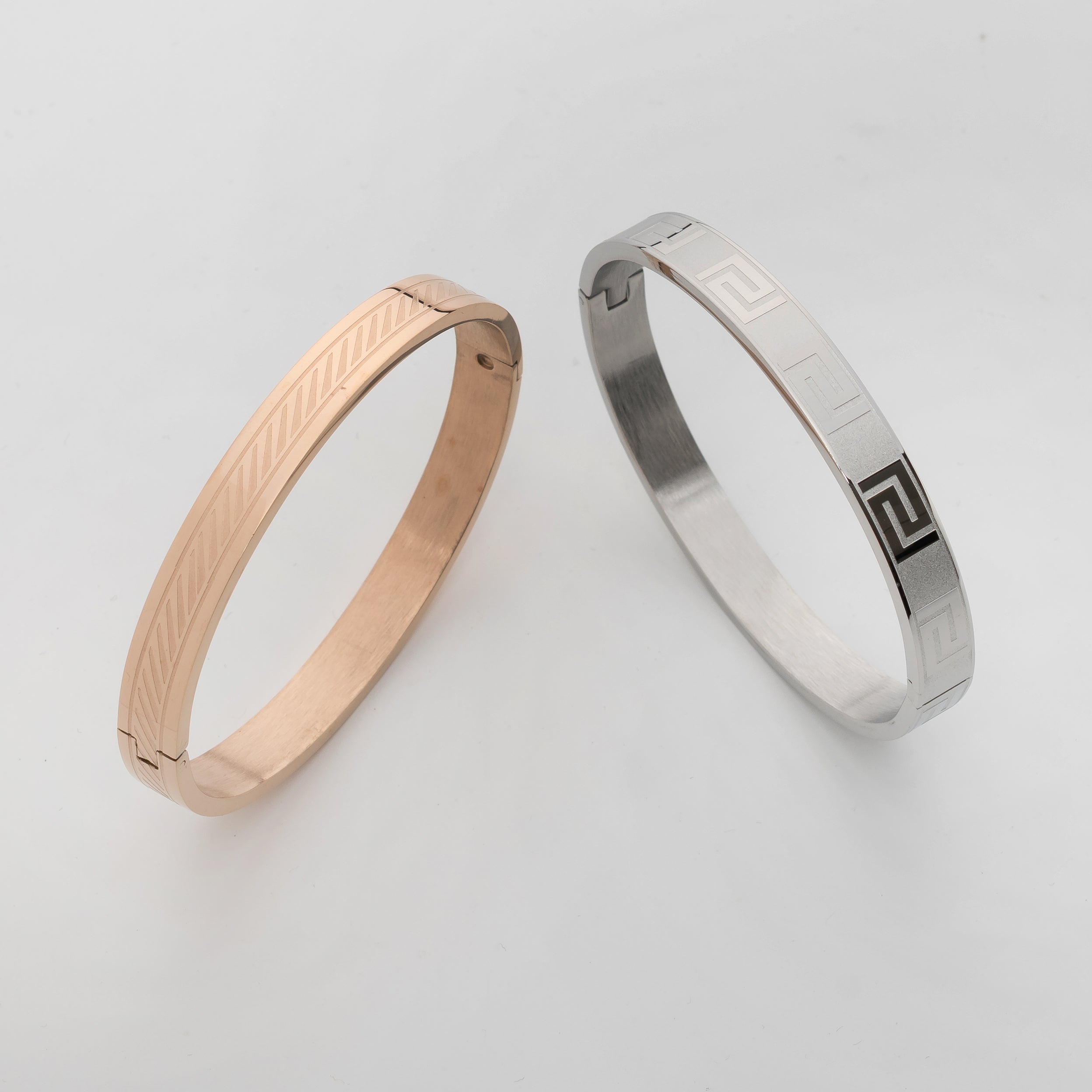 Aureon Edge Cuff – Premium Men's Stainless Steel Engraved Bracelet in Silver & Rose Gold Finish