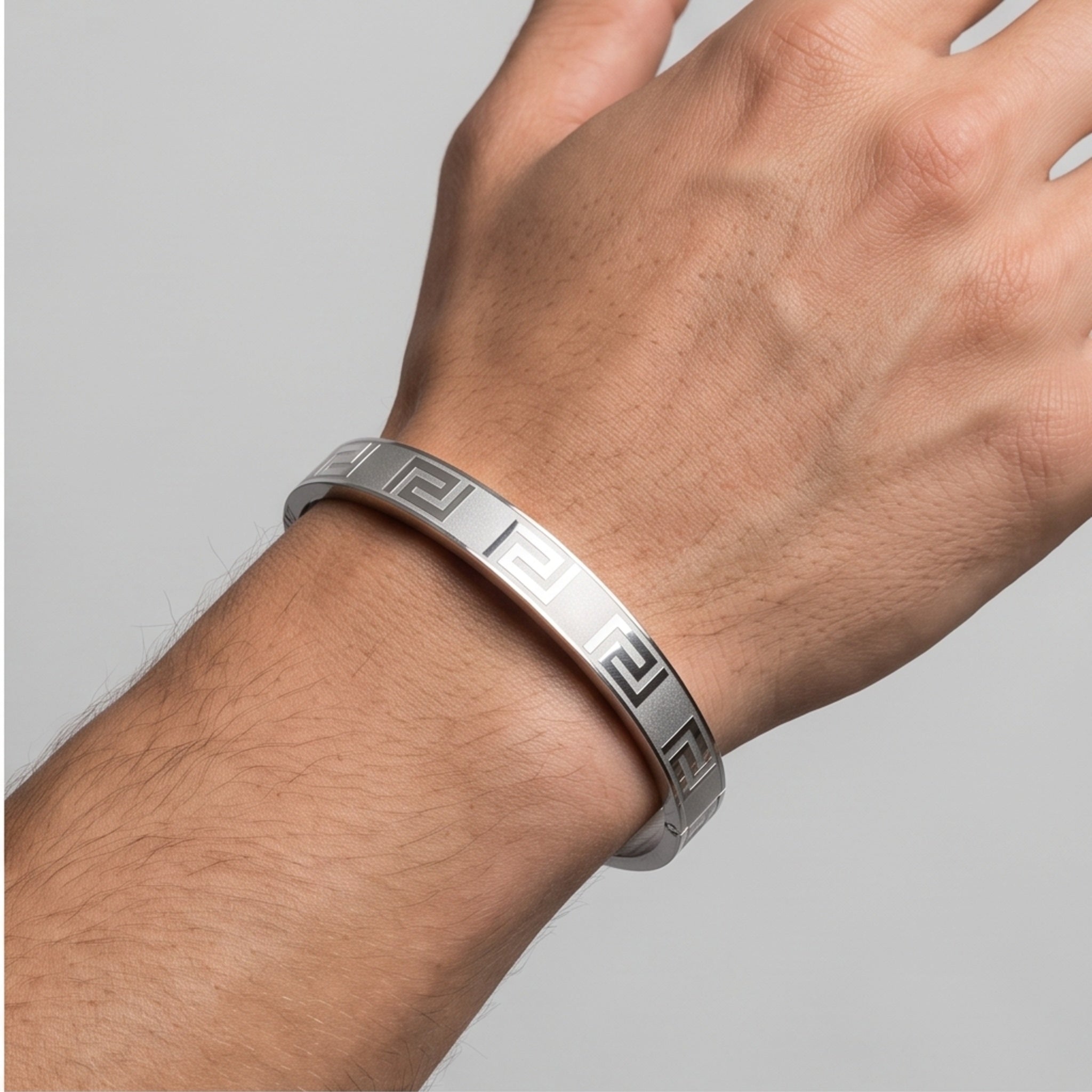 Aureon Edge Cuff – Premium Men's Stainless Steel Engraved Bracelet in Silver & Rose Gold Finish