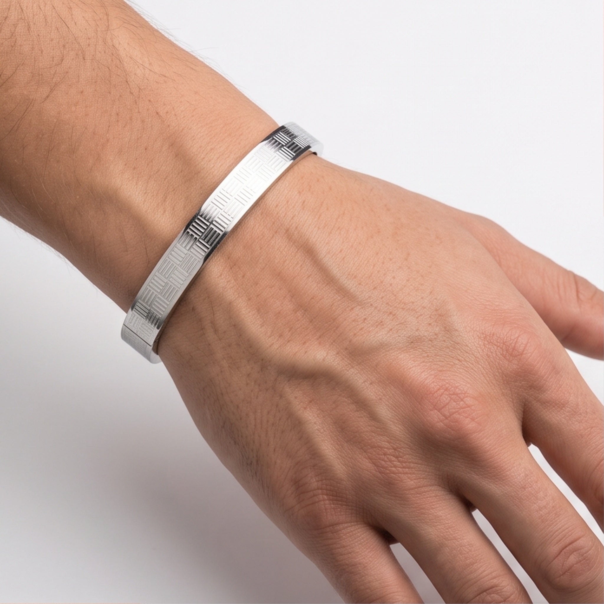 Gridline Prestige – Premium Men's Stainless Steel Geometric Cuff Bracelet
