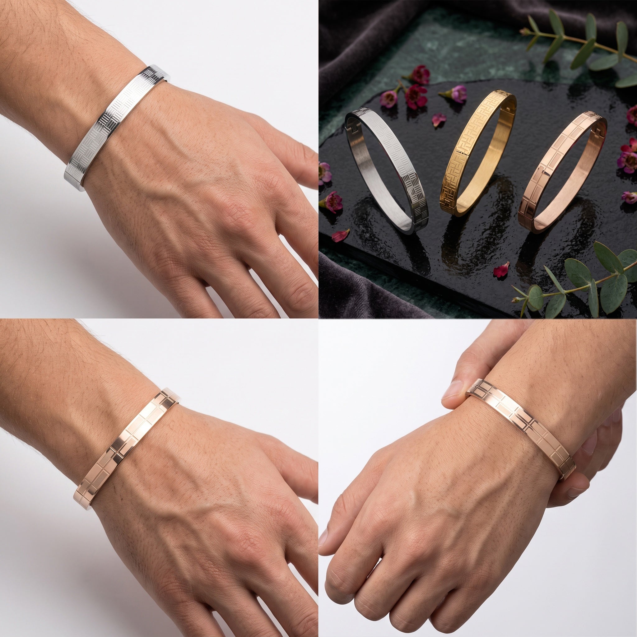Gridline Prestige – Premium Men's Stainless Steel Geometric Cuff Bracelet