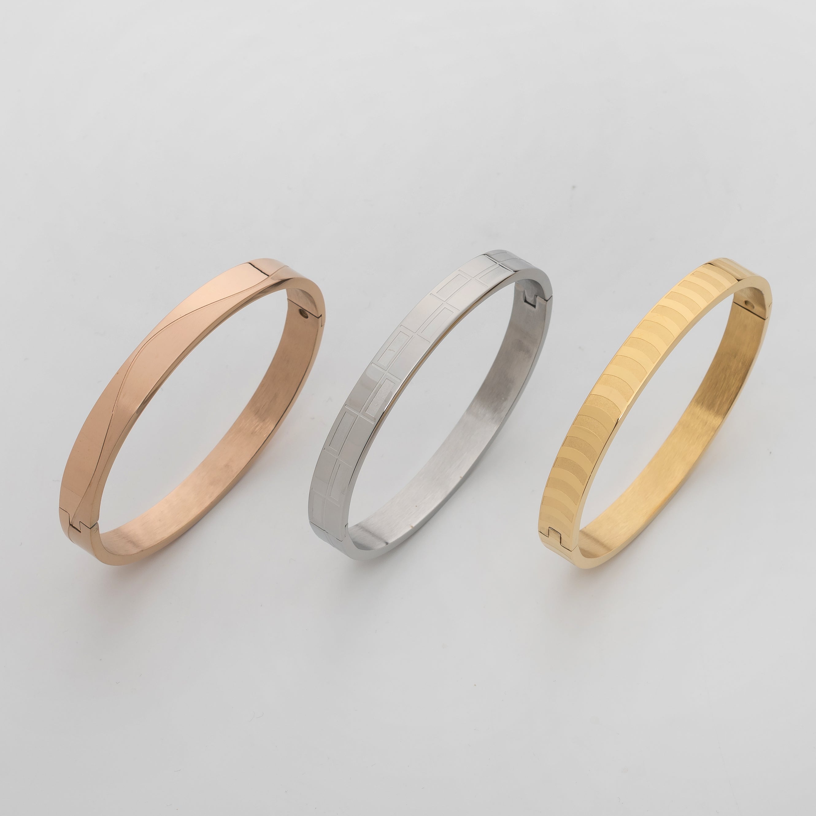 Trinity Luxe Combo – Premium Men's Stainless Steel Bracelet Combo in Gold, Silver & Rose Gold
