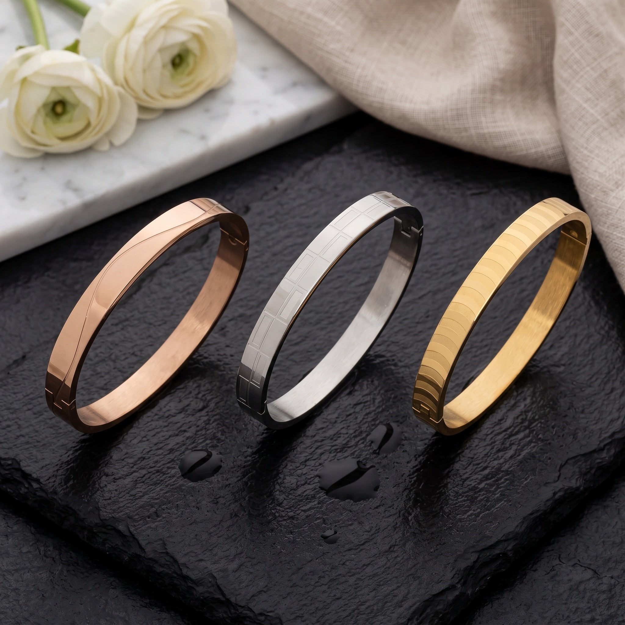 Trinity Luxe Combo – Premium Men's Stainless Steel Bracelet Combo in Gold, Silver & Rose Gold