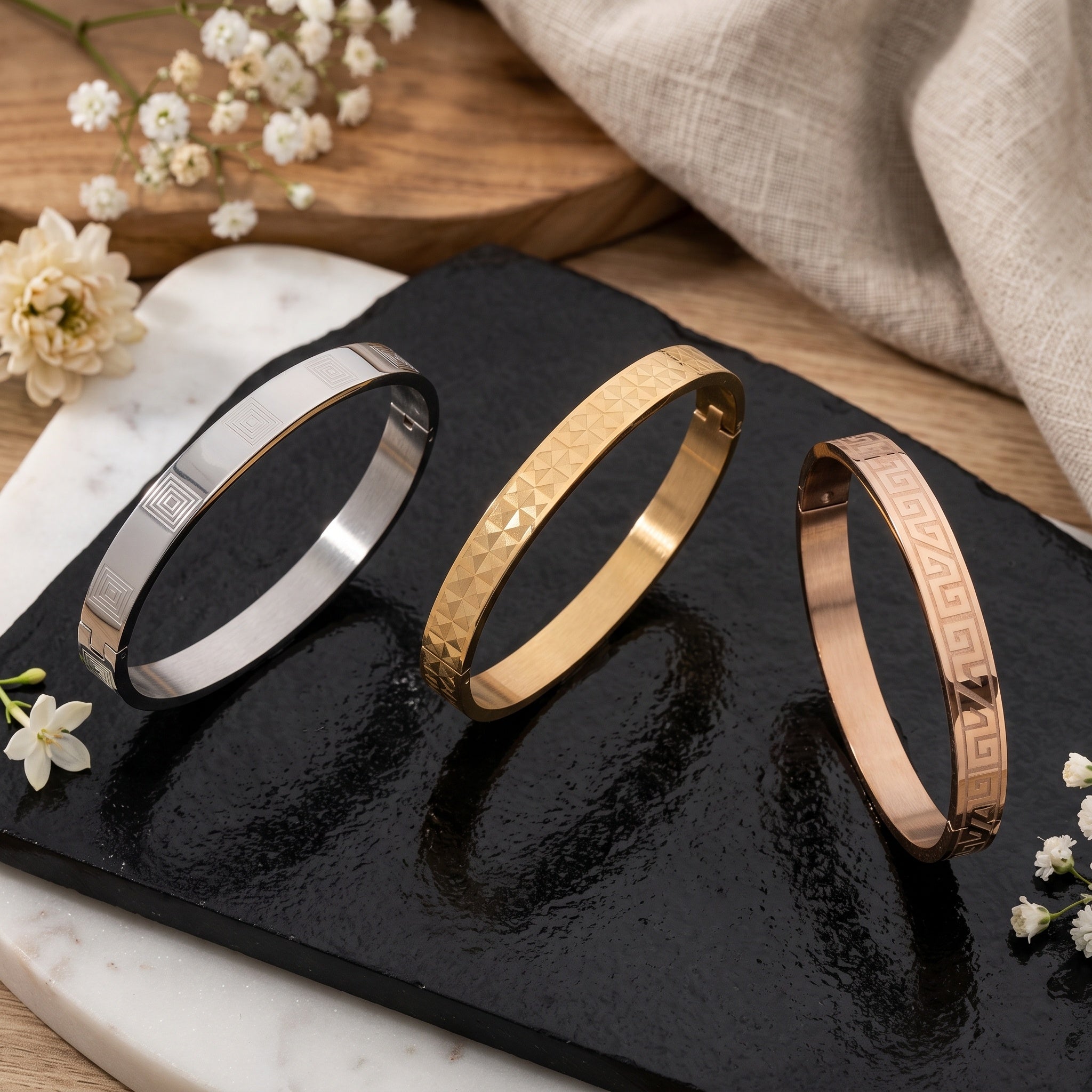 Imperium Trio Combo – Premium Men's Stainless Steel Bracelet Combo Set in Gold, Silver & Rose Gold