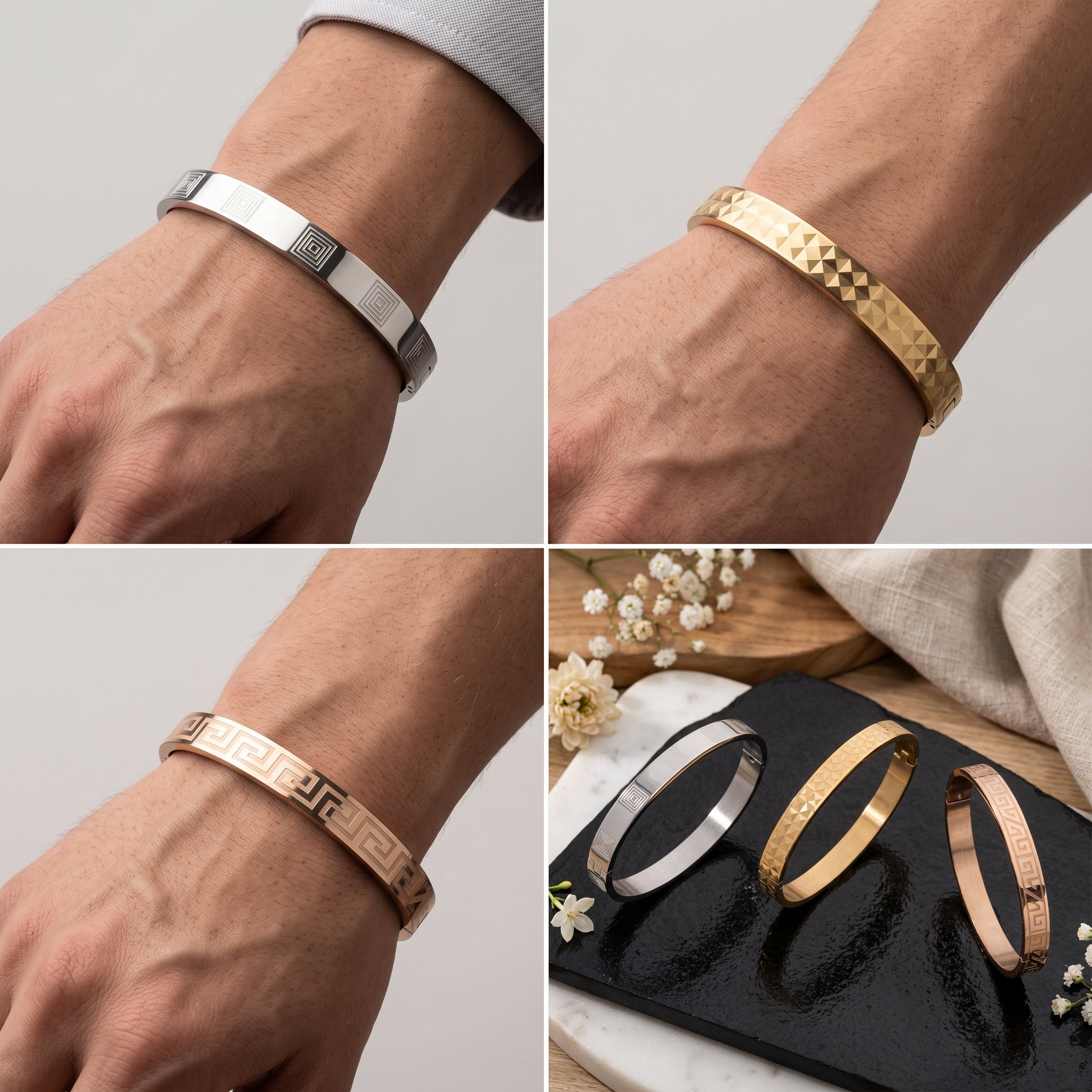 Imperium Trio Combo – Premium Men's Stainless Steel Bracelet Combo Set in Gold, Silver & Rose Gold