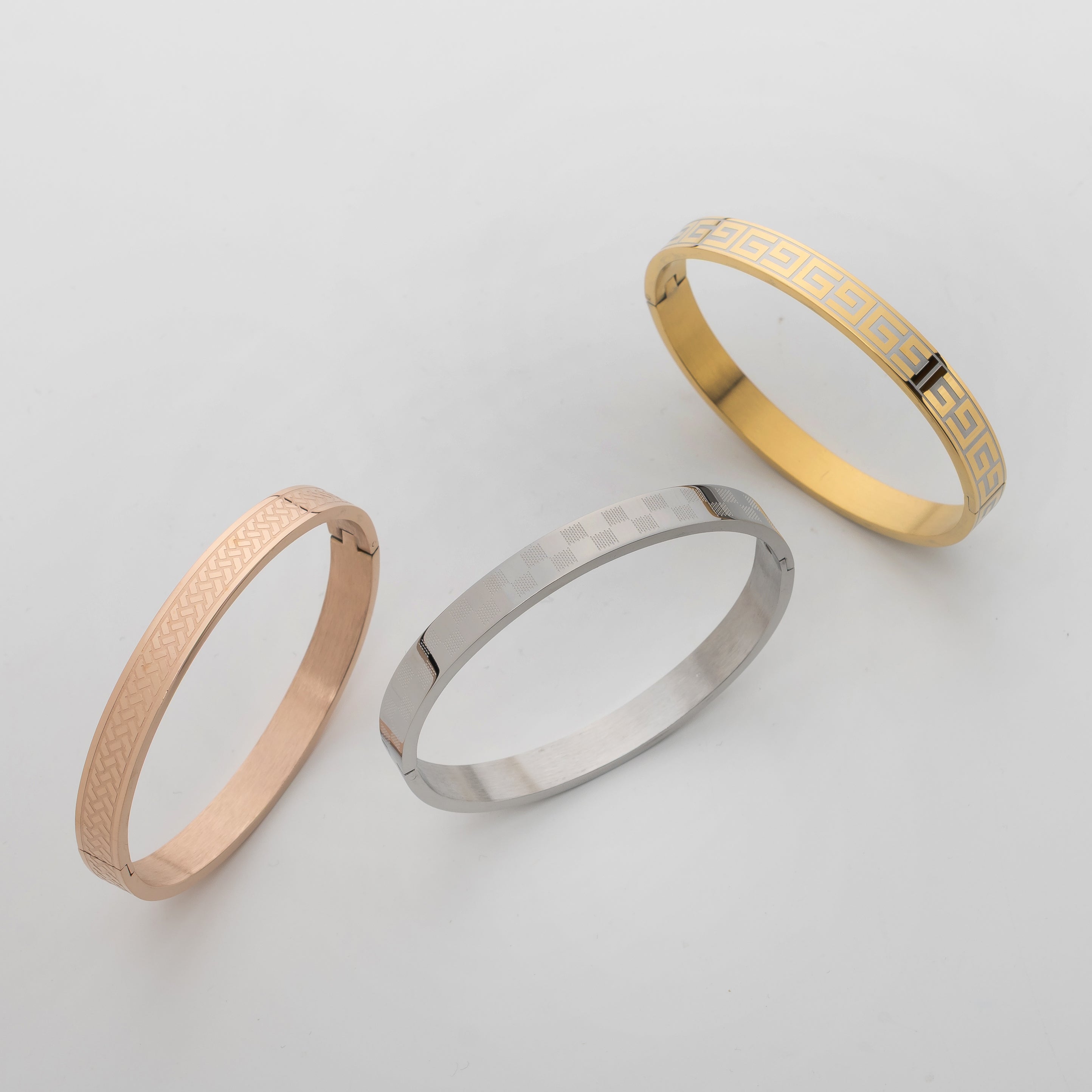 Trinity Luxe Combo – Premium Men's Stainless Steel Bracelet Combo in Gold, Silver & Rose Gold