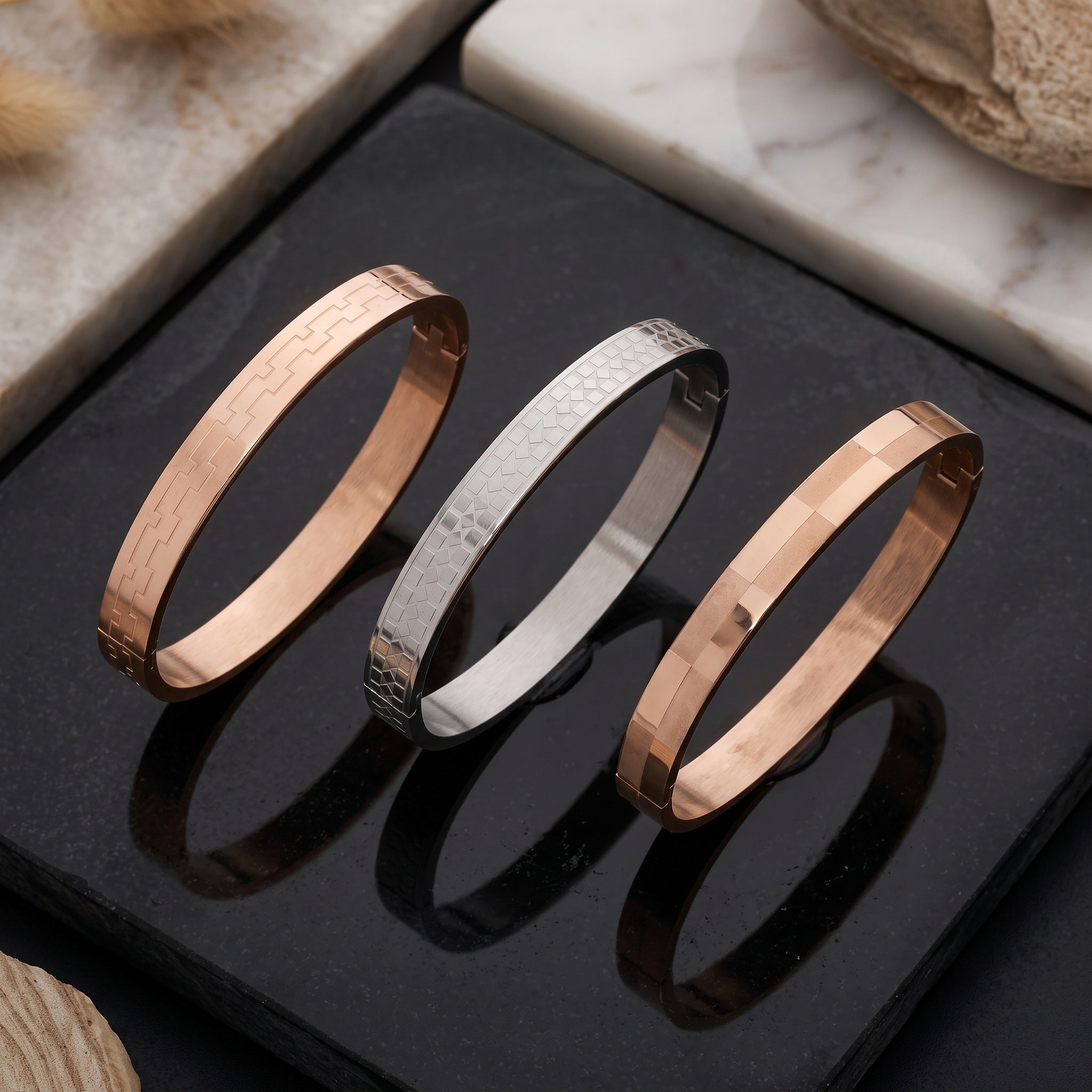 Urban Edge Combo – Premium Men's Stainless Steel Bracelet Combo in Rose Gold & Silver