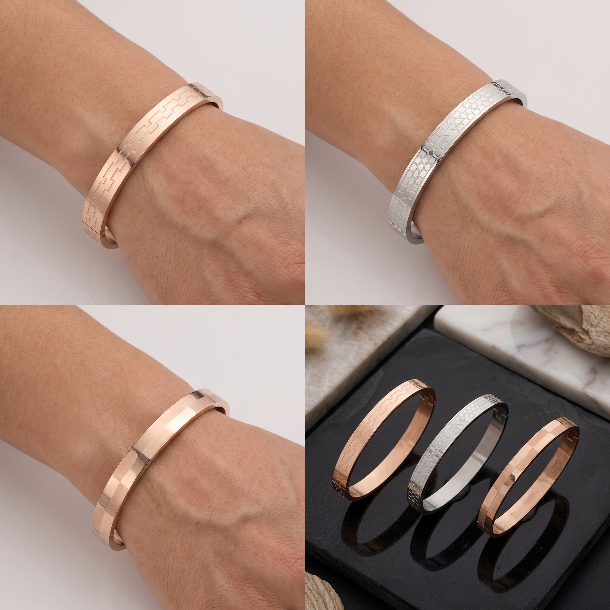 Urban Edge Combo – Premium Men's Stainless Steel Bracelet Combo in Rose Gold & Silver