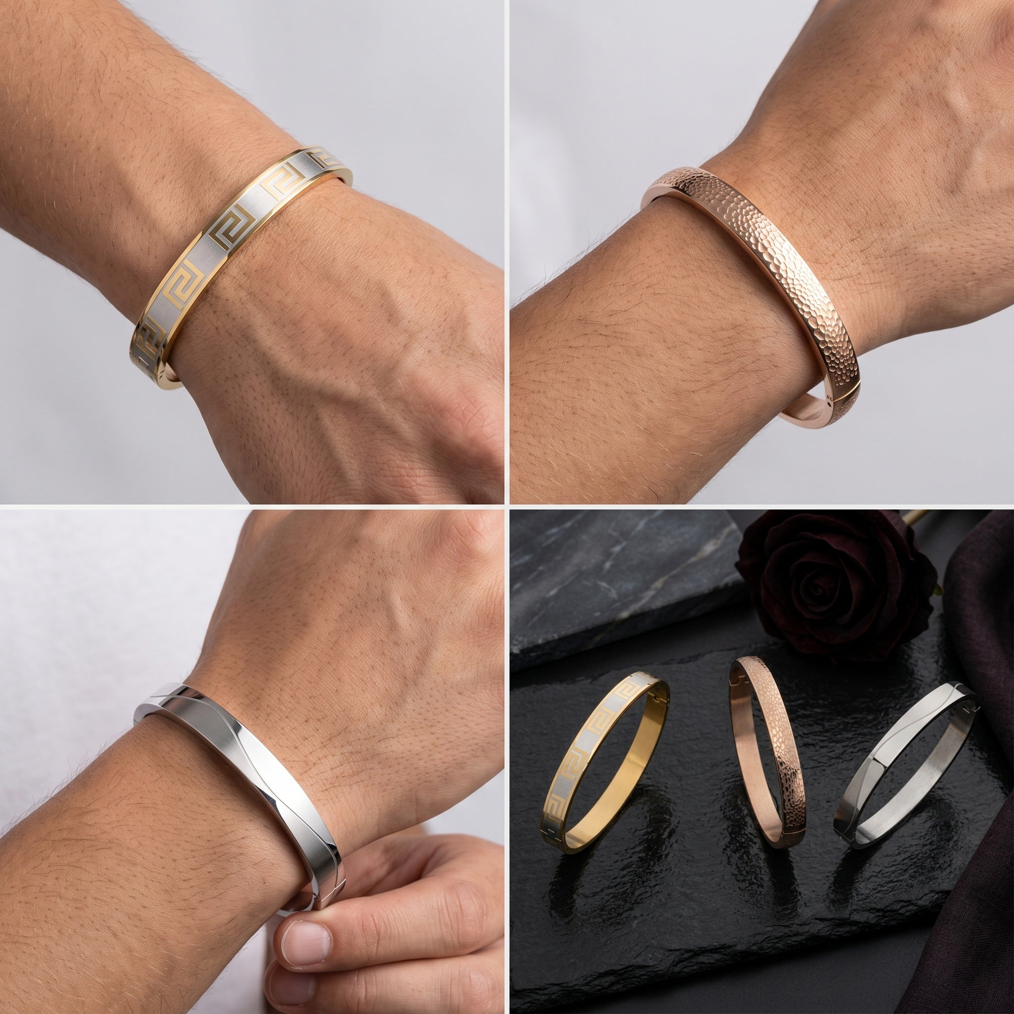 Signature Elite Combo – Premium Men's Bracelet Combo in Gold, Silver & Rose Gold