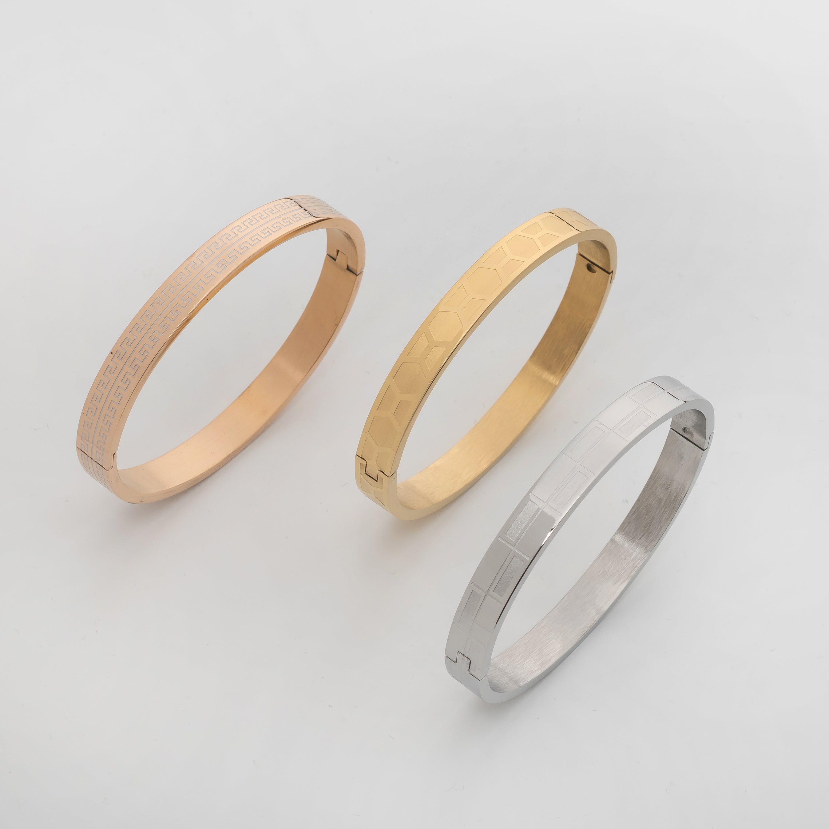 Trinity Edge Combo – Premium Men's Bracelet Combo in Gold, Rose Gold & Silver Finish