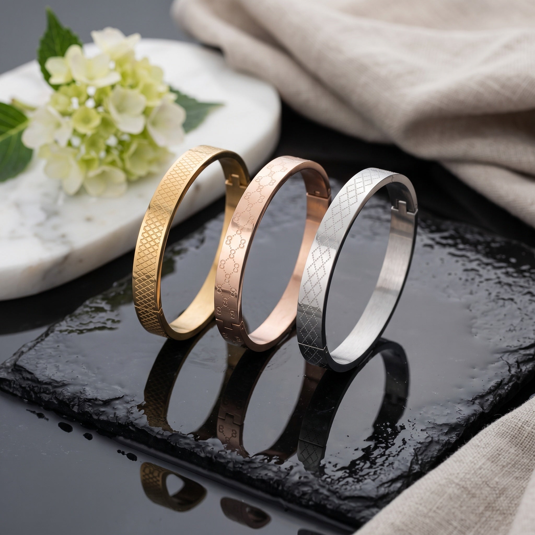 Signature Luxe Combo – Premium Men's Bracelet Combo in Gold, Rose Gold & Silver Finish