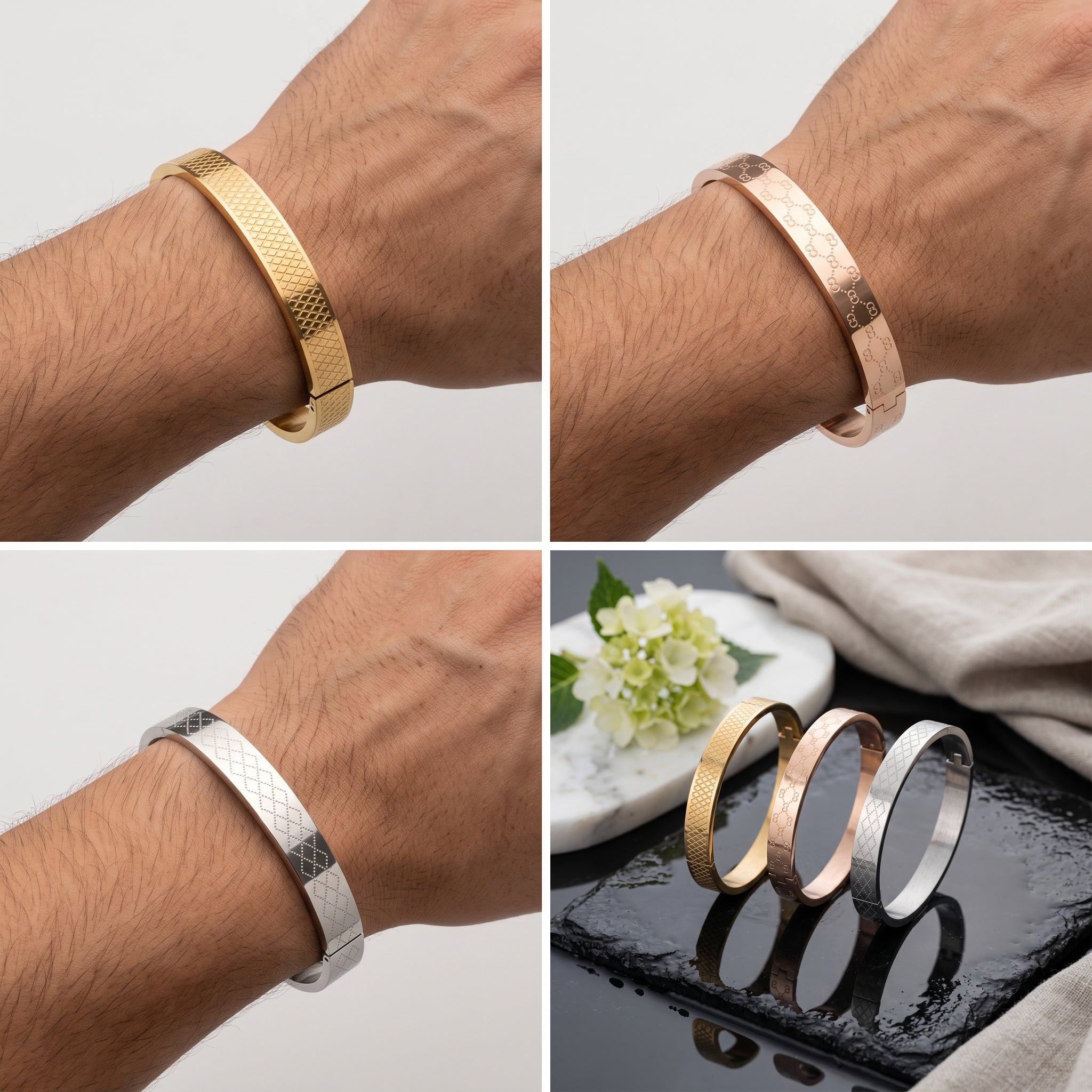 Signature Luxe Combo – Premium Men's Bracelet Combo in Gold, Rose Gold & Silver Finish