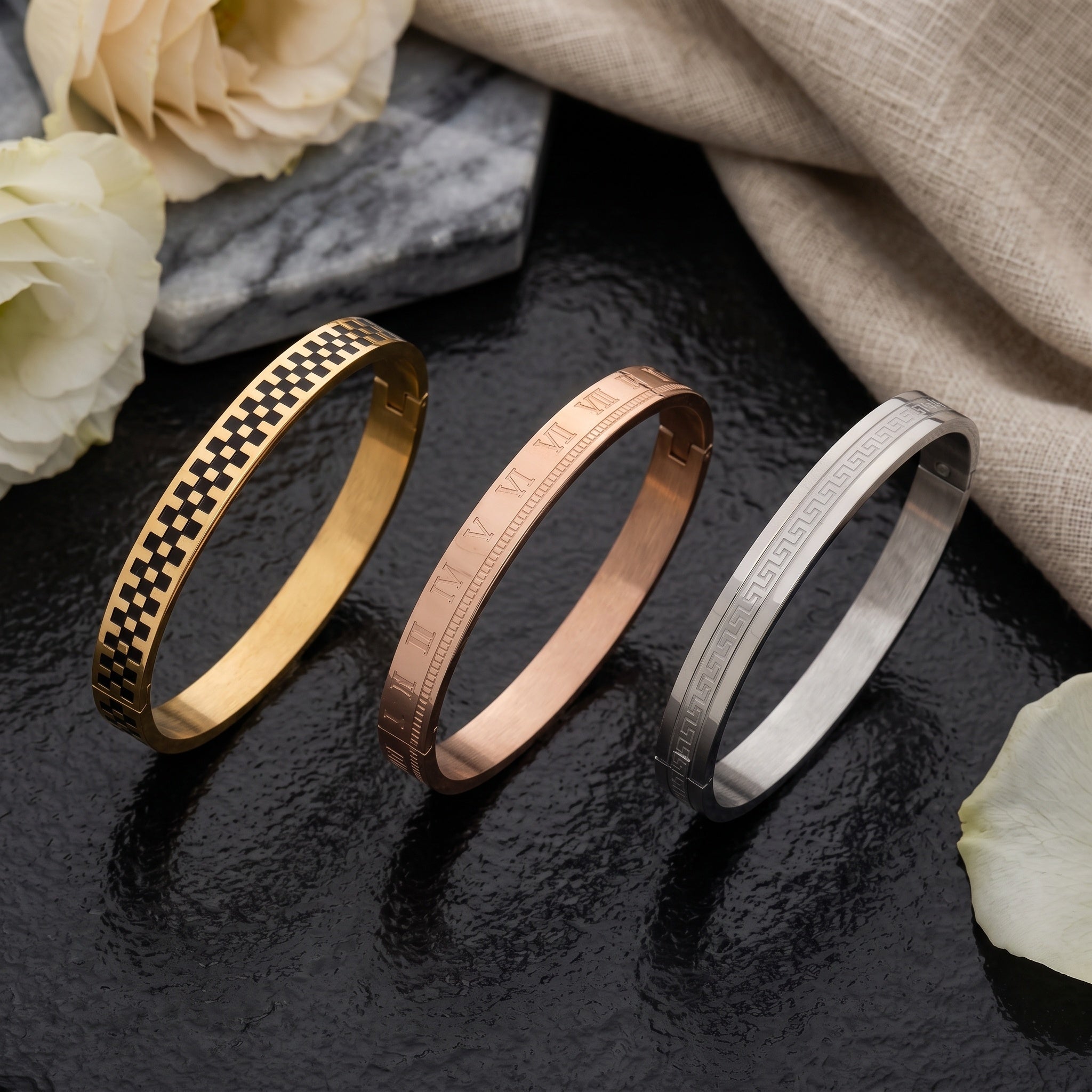 Imperium Trio Combo – Premium Men's Stainless Steel Bracelet Combo in Gold, Rose Gold & Silver