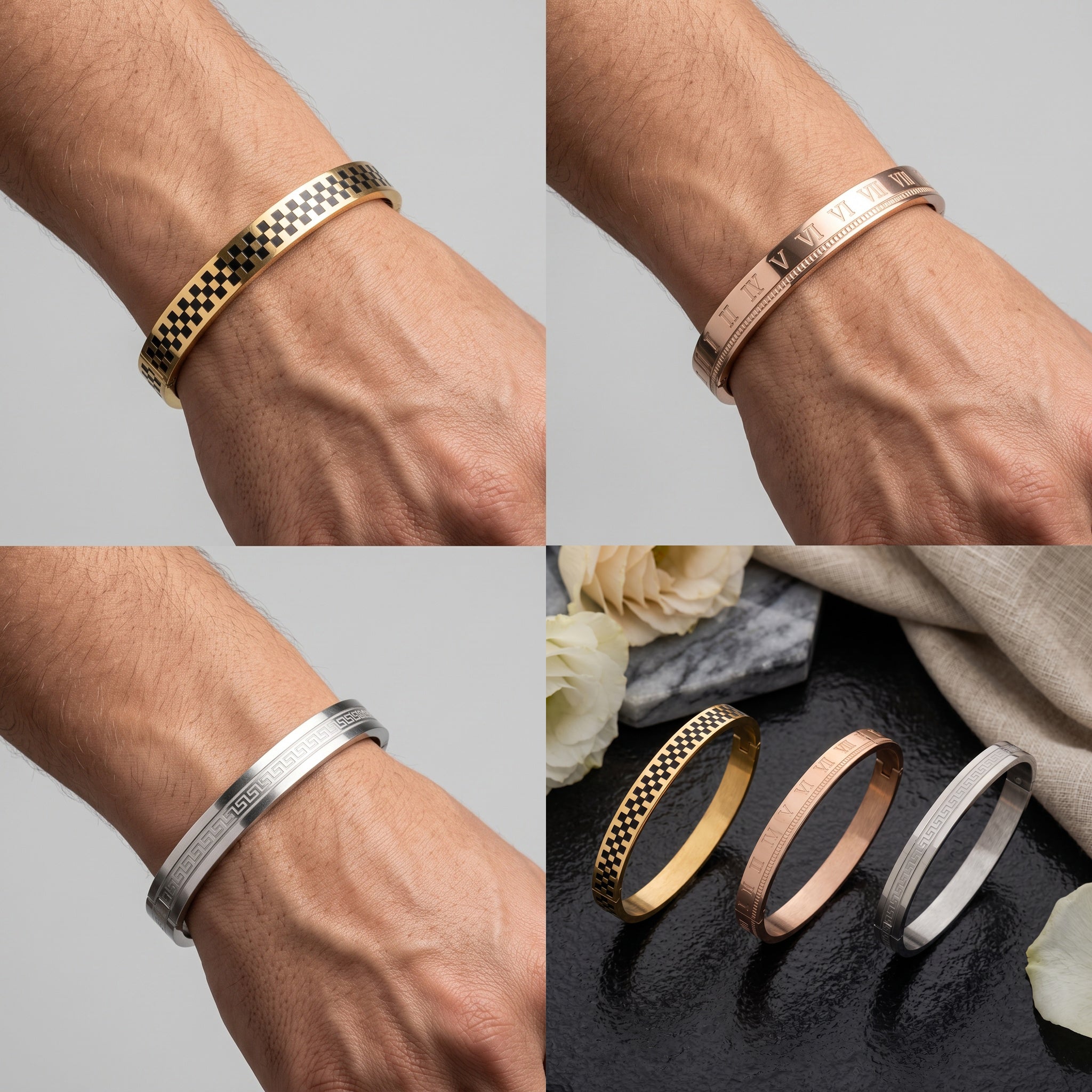 Imperium Trio Combo – Premium Men's Stainless Steel Bracelet Combo in Gold, Rose Gold & Silver