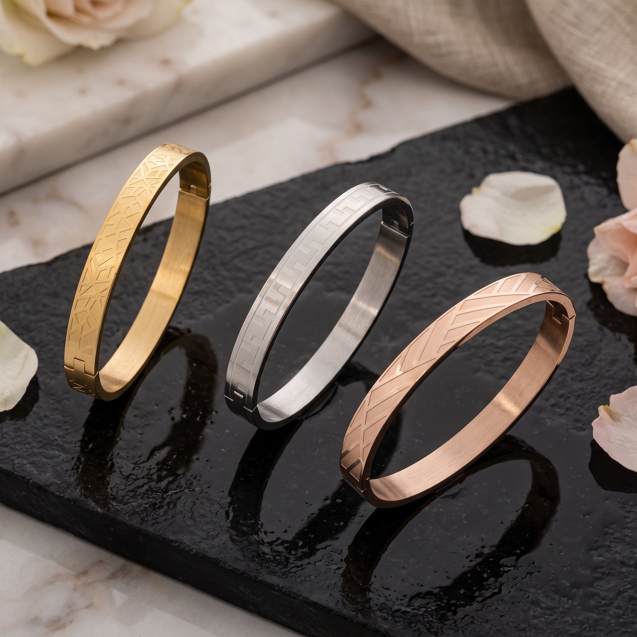 Vertex Elite Combo – Premium Men's Bracelet Combo Set in Gold, Silver & Rose Gold